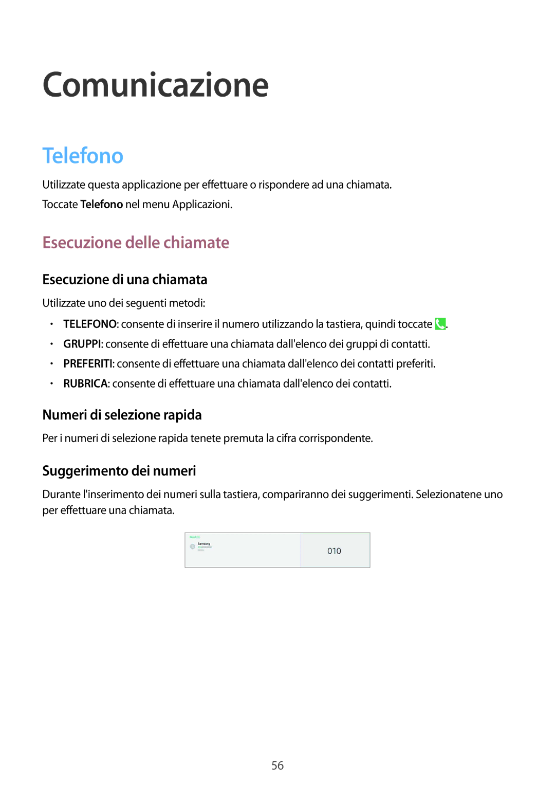 Samsung SM-P9050ZKAXEO manual Telefono, Esecuzione delle chiamate, Esecuzione di una chiamata, Numeri di selezione rapida 