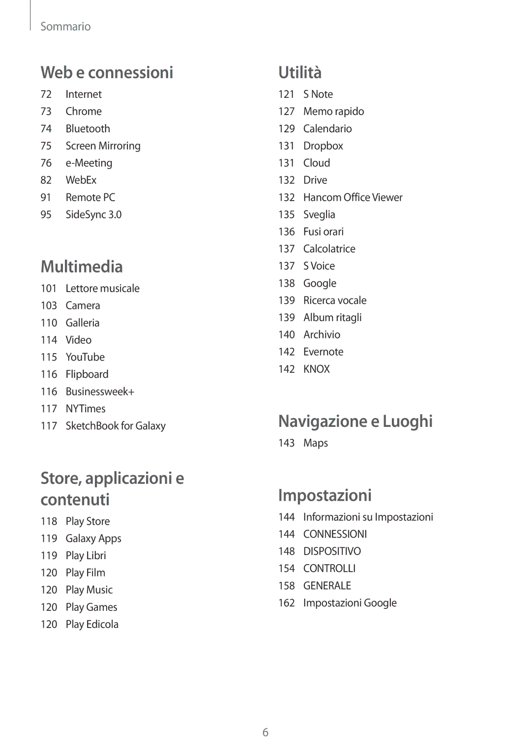 Samsung SM-P9050ZKAITV, SM-P9050ZKAXEO, SM-P9050ZWYITV, SM-P9050ZKYITV manual Web e connessioni 