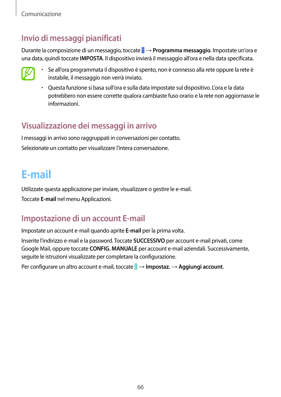 Samsung SM-P9050ZKAITV, SM-P9050ZKAXEO manual Mail, Invio di messaggi pianificati, Visualizzazione dei messaggi in arrivo 