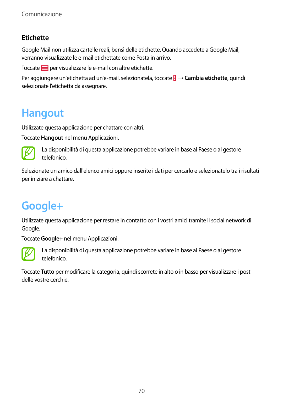 Samsung SM-P9050ZKAITV, SM-P9050ZKAXEO, SM-P9050ZWYITV, SM-P9050ZKYITV manual Hangout, Google+, Etichette 