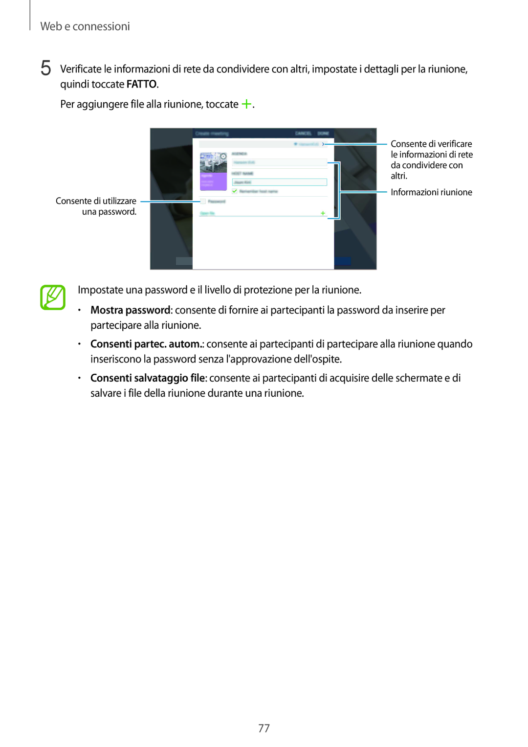 Samsung SM-P9050ZWYITV, SM-P9050ZKAXEO, SM-P9050ZKAITV, SM-P9050ZKYITV manual Da condividere con altri Informazioni riunione 