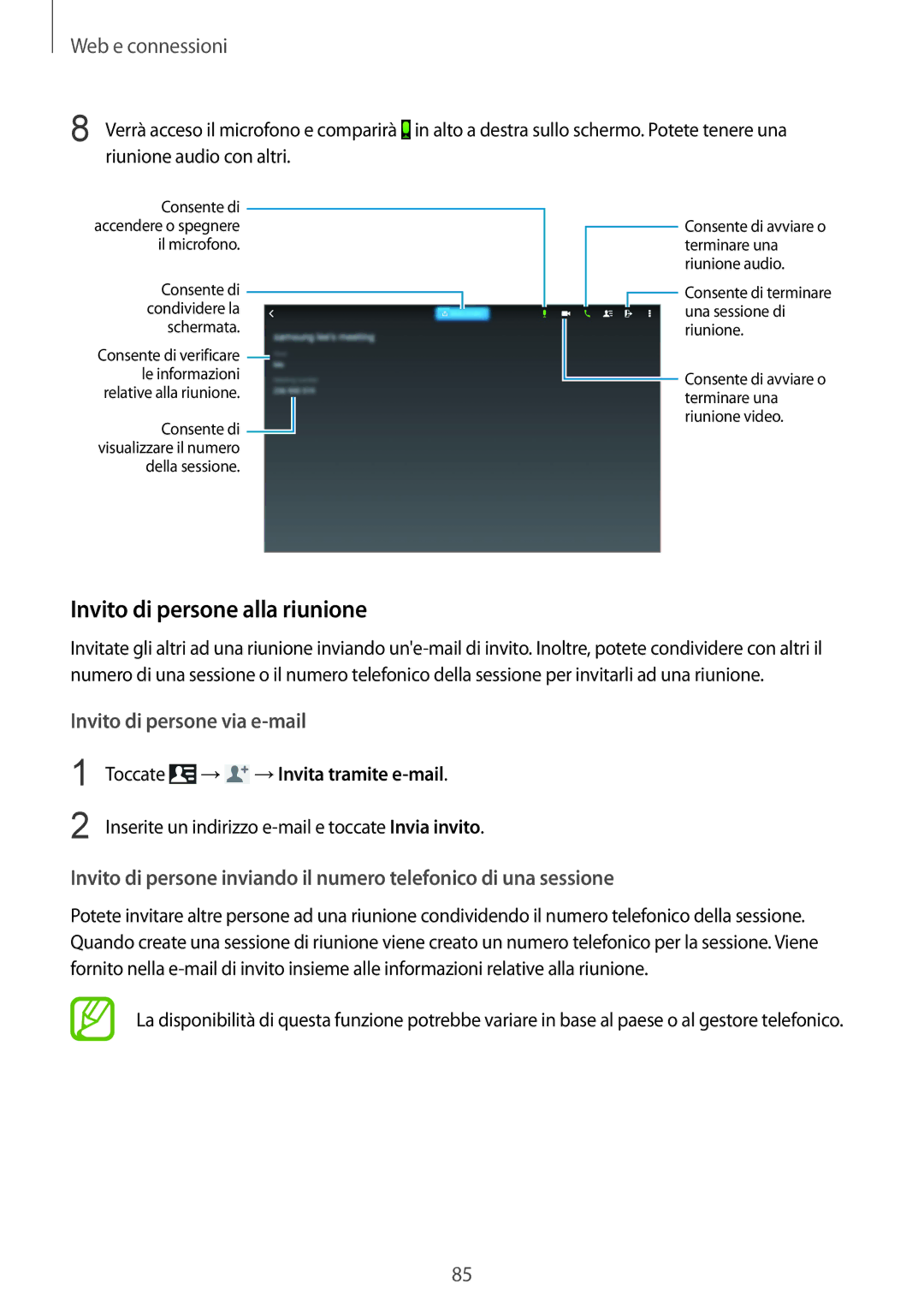 Samsung SM-P9050ZWYITV, SM-P9050ZKAXEO, SM-P9050ZKAITV manual Invito di persone alla riunione, →Invita tramite e-mail 