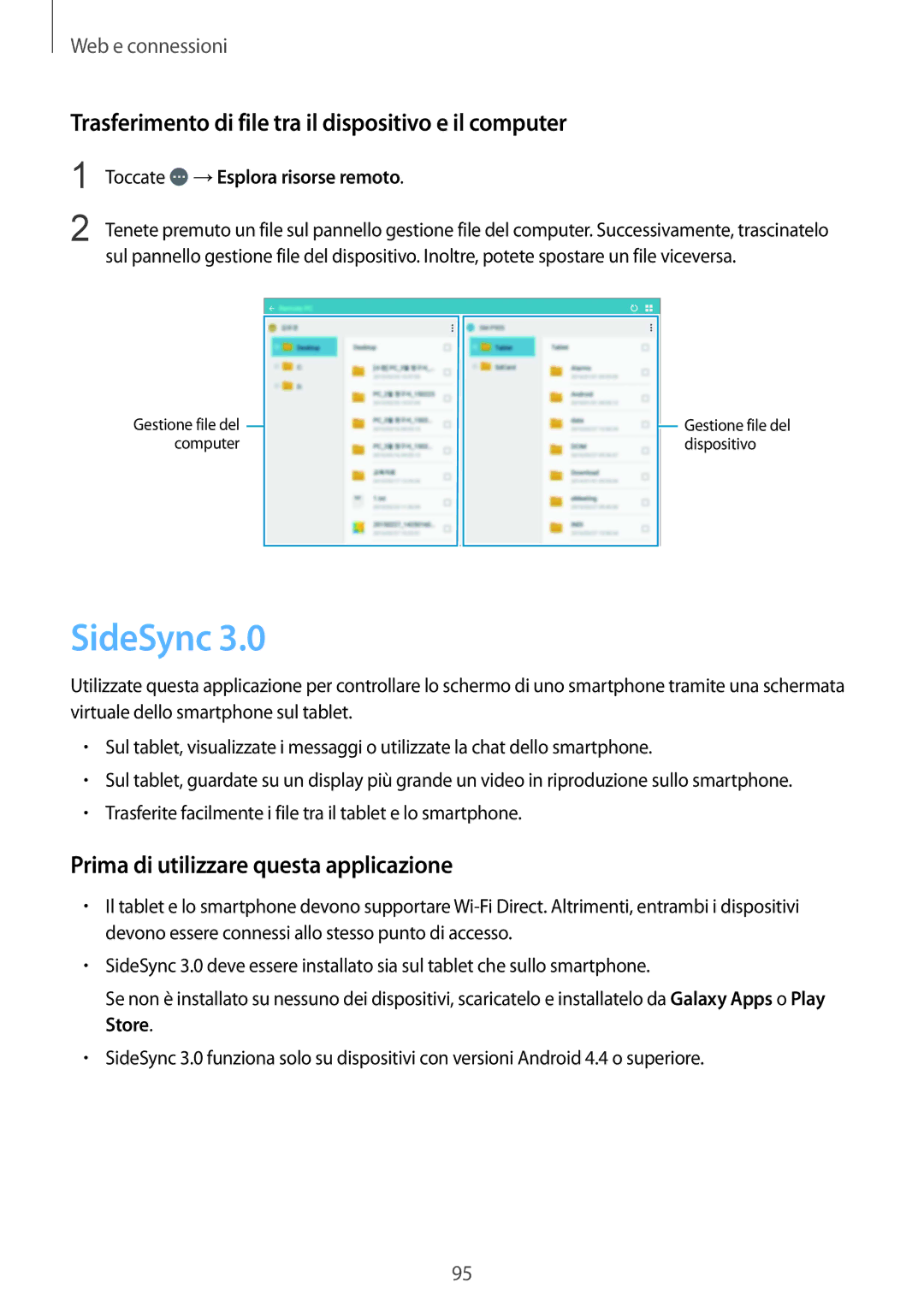 Samsung SM-P9050ZKYITV SideSync, Trasferimento di file tra il dispositivo e il computer, Toccate →Esplora risorse remoto 