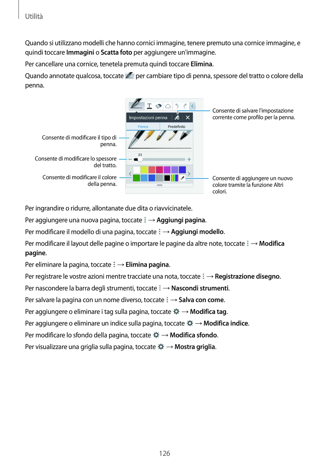 Samsung SM-P9050ZKAITV, SM-P9050ZKAXEO manual →Nascondi strumenti, →Modifica tag, →Modifica sfondo, →Mostra griglia 