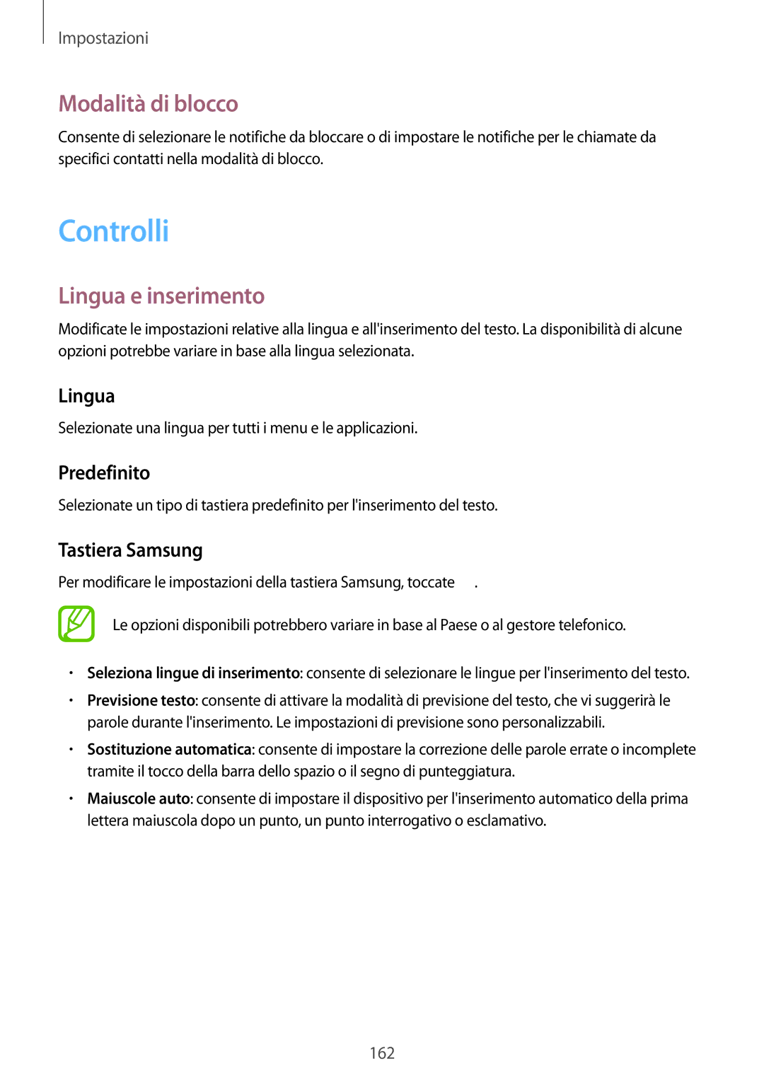 Samsung SM-P9050ZKAITV, SM-P9050ZKAXEO, SM-P9050ZWYITV, SM-P9050ZKYITV Controlli, Modalità di blocco, Lingua e inserimento 