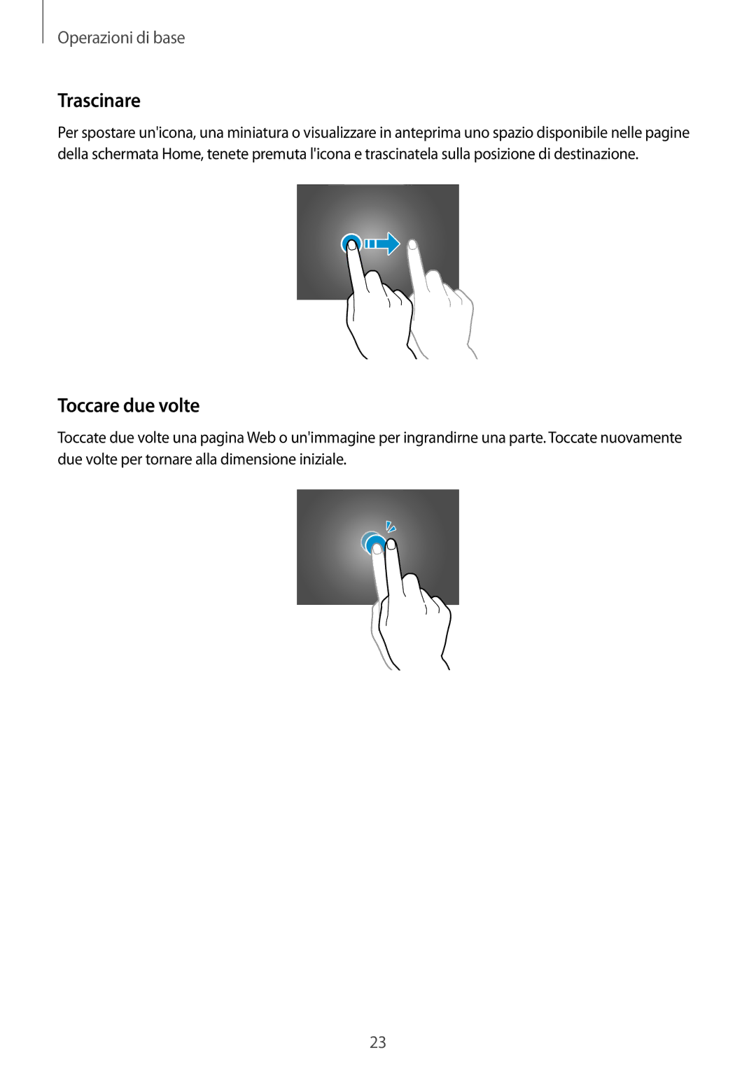 Samsung SM-P9050ZKYITV, SM-P9050ZKAXEO, SM-P9050ZWYITV, SM-P9050ZKAITV manual Trascinare, Toccare due volte 