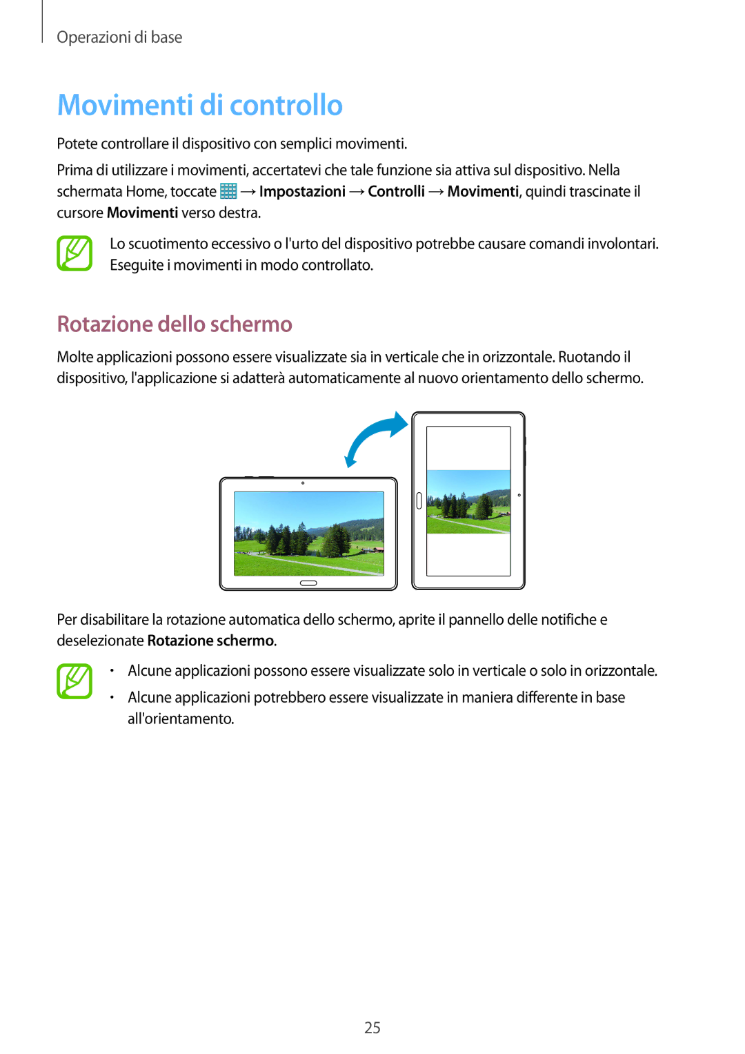 Samsung SM-P9050ZWYITV, SM-P9050ZKAXEO, SM-P9050ZKAITV, SM-P9050ZKYITV manual Movimenti di controllo, Rotazione dello schermo 