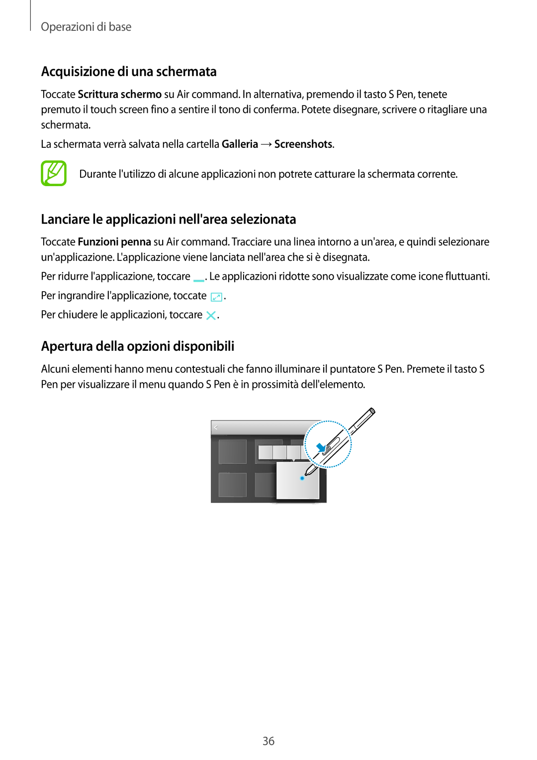 Samsung SM-P9050ZKAXEO, SM-P9050ZWYITV manual Acquisizione di una schermata, Lanciare le applicazioni nellarea selezionata 