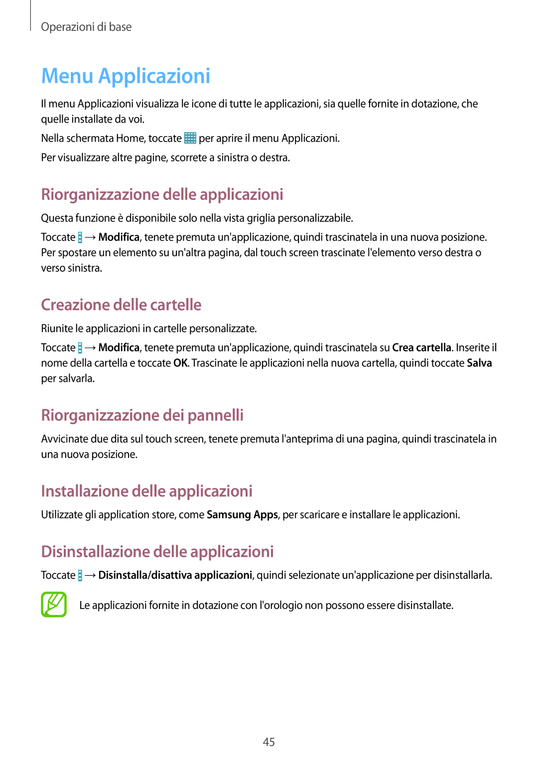 Samsung SM-P9050ZWYITV, SM-P9050ZKAXEO, SM-P9050ZKAITV, SM-P9050ZKYITV manual Menu Applicazioni 