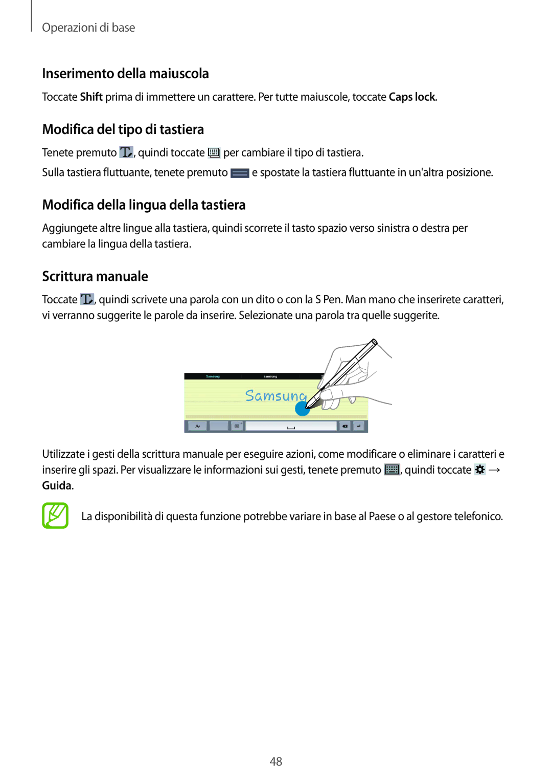 Samsung SM-P9050ZKAXEO Inserimento della maiuscola, Modifica del tipo di tastiera, Modifica della lingua della tastiera 