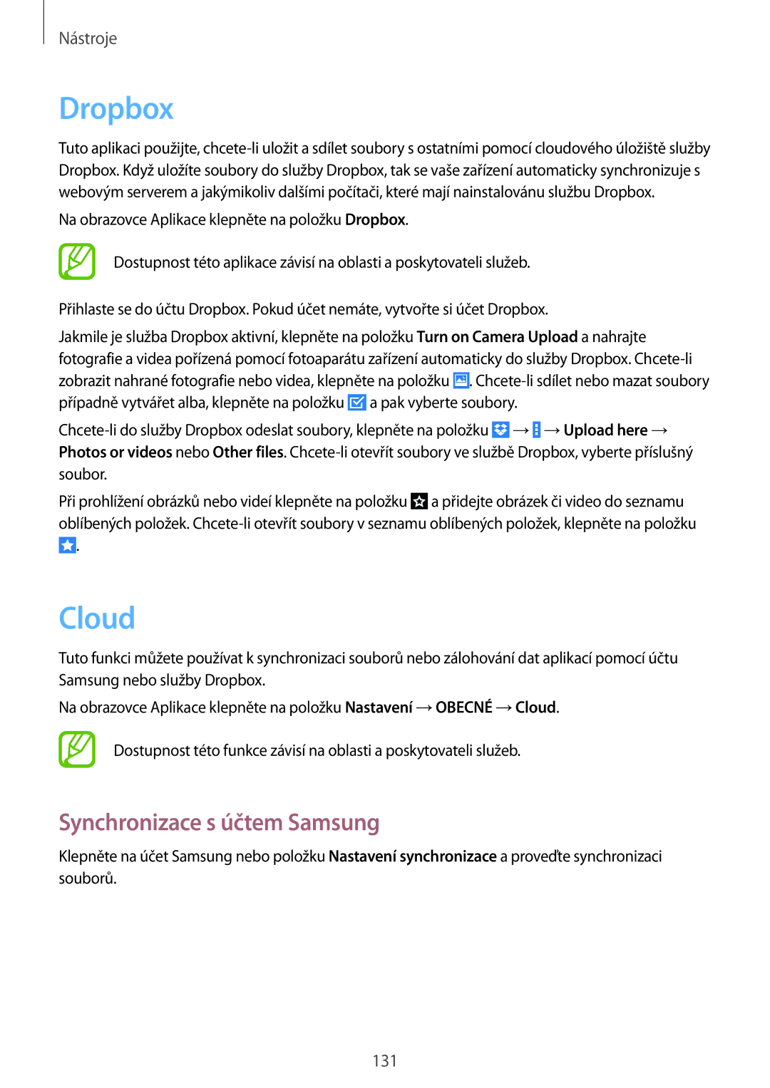 Samsung SM-P9050ZKAATO, SM-P9050ZWAATO, SM-P9050ZKAXEO, SM-P9050ZKAXSK manual Dropbox, Cloud, Synchronizace s účtem Samsung 