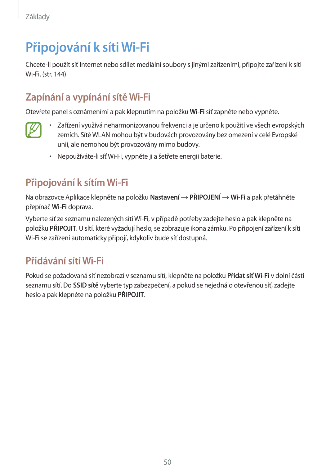 Samsung SM-P9050ZWAATO, SM-P9050ZKAATO Připojování k síti Wi-Fi, Zapínání a vypínání sítě Wi-Fi, Připojování k sítím Wi-Fi 