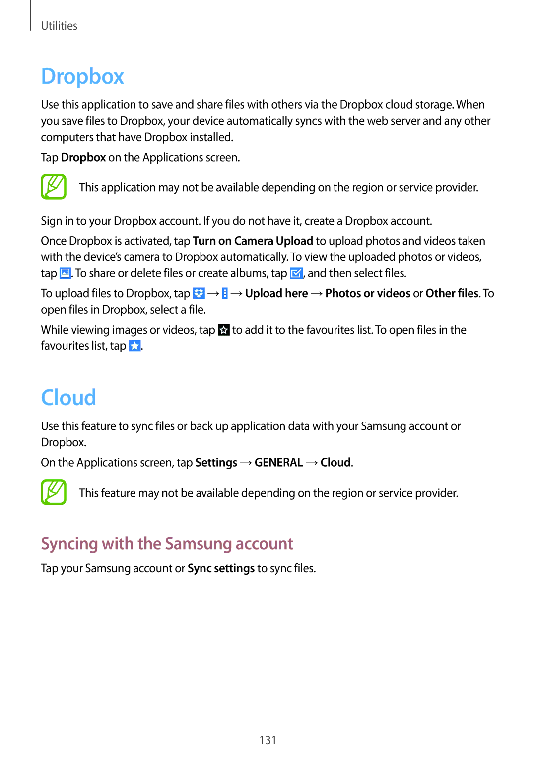 Samsung SM-P9050ZWYEUR, SM-P9050ZWADBT, SM-P9050ZWAATO, SM-P9050ZKATPH manual Dropbox, Cloud, Syncing with the Samsung account 