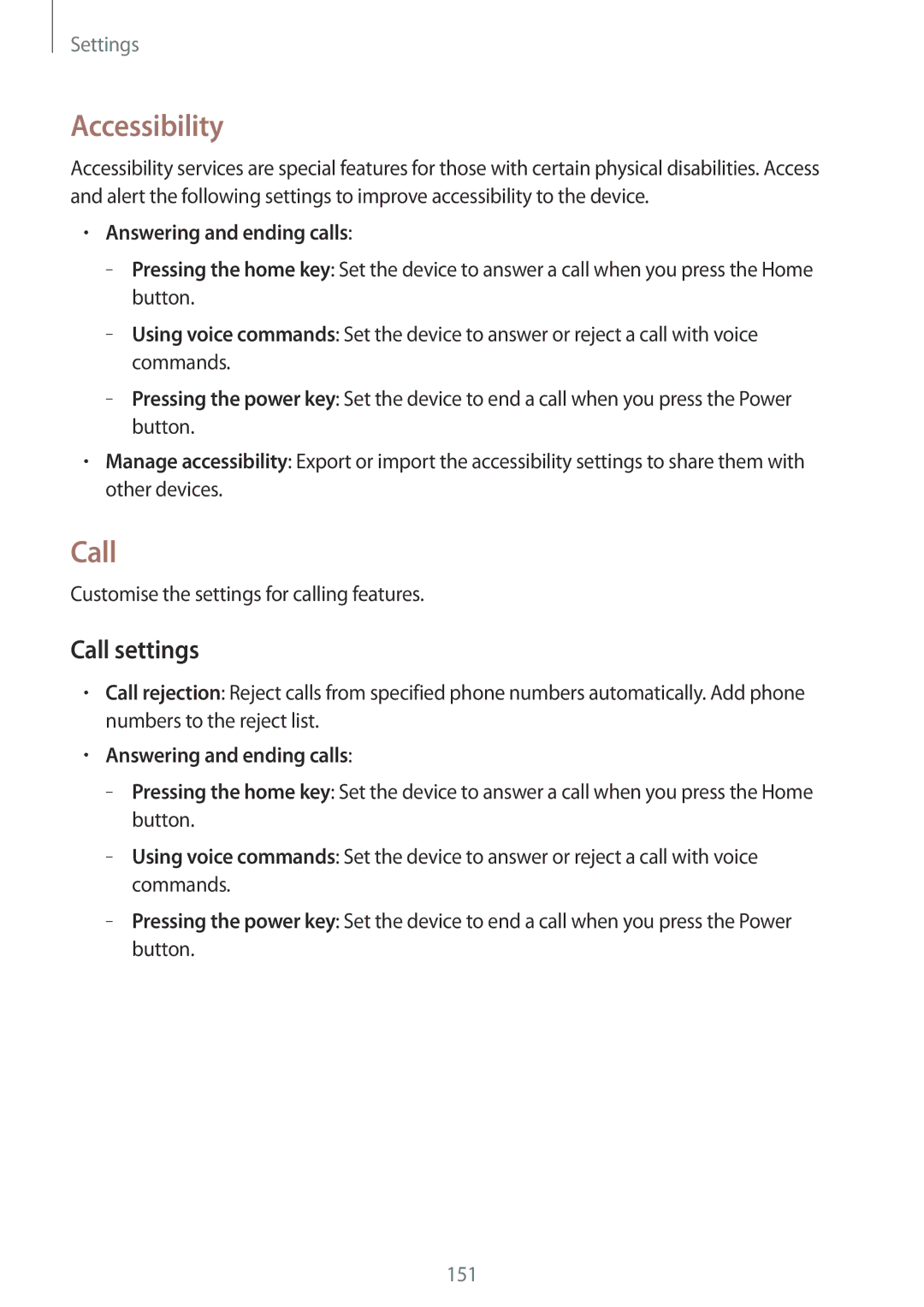 Samsung SM-P9050ZKACRO, SM-P9050ZWADBT, SM-P9050ZWAATO manual Accessibility, Call settings, Answering and ending calls 