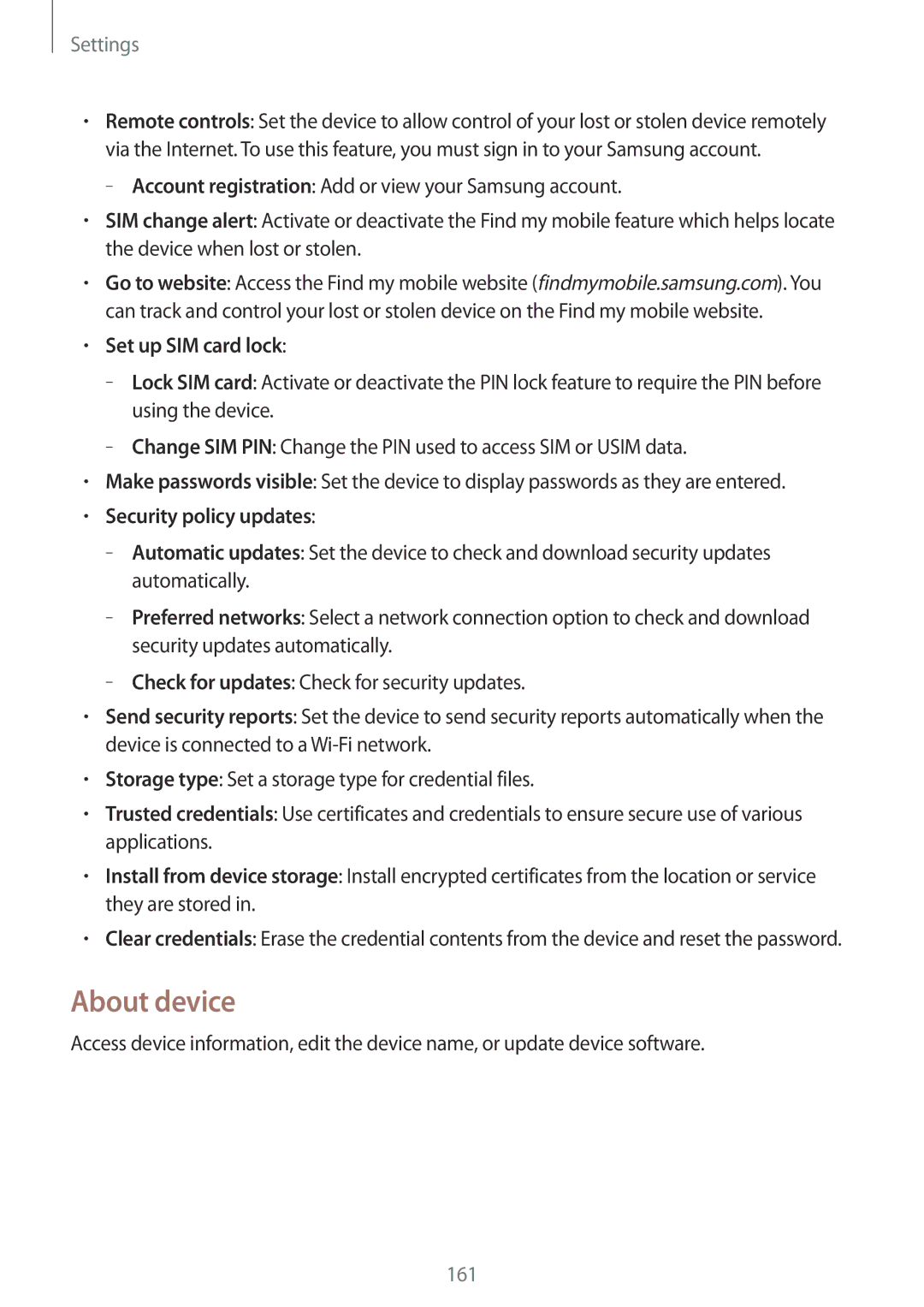 Samsung SM-P9050ZKANEE, SM-P9050ZWADBT, SM-P9050ZWAATO manual About device, Set up SIM card lock, Security policy updates 