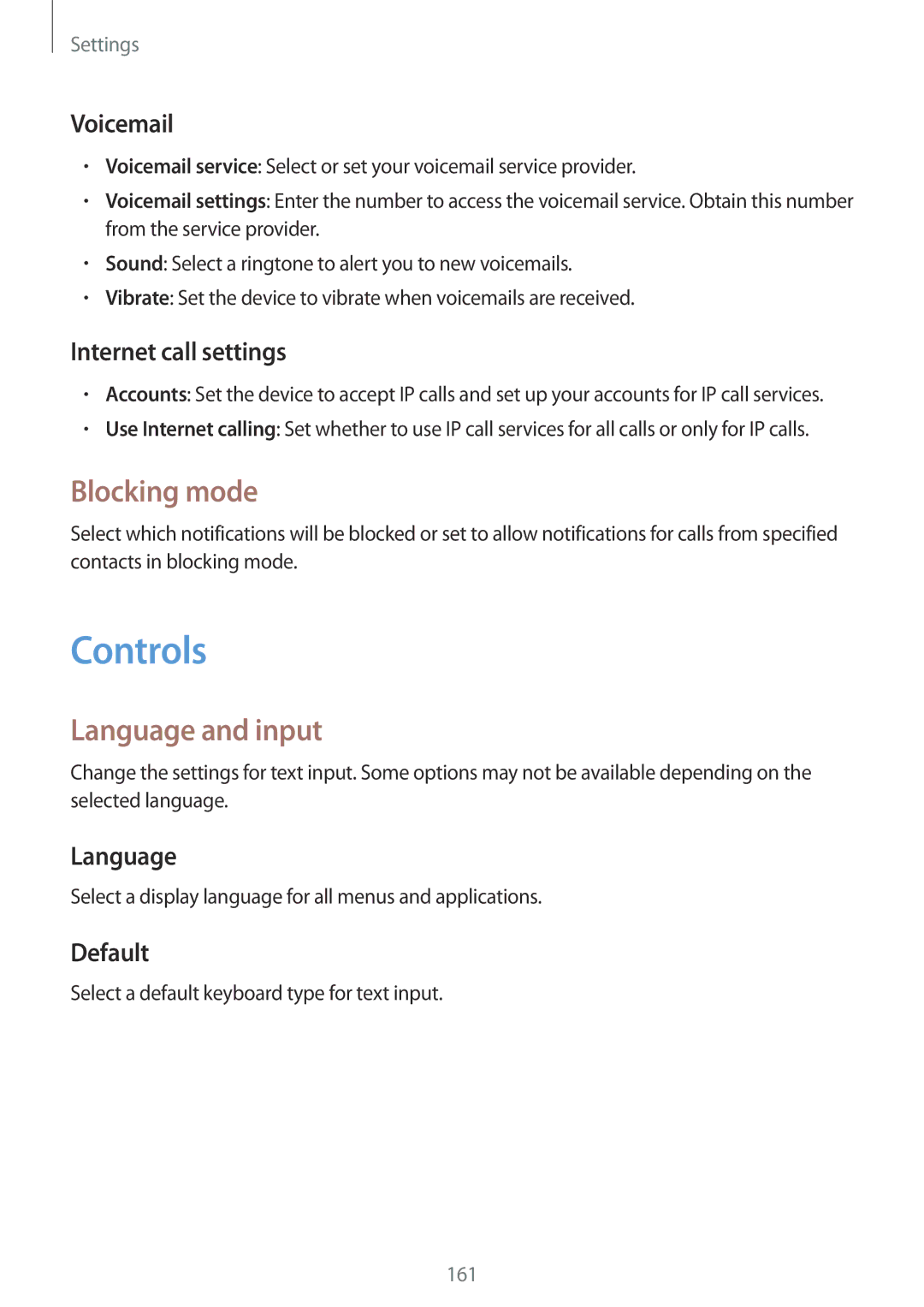 Samsung SM-P9050ZWYITV, SM-P9050ZWADBT, SM-P9050ZWAATO, SM-P9050ZKATPH manual Controls, Blocking mode, Language and input 