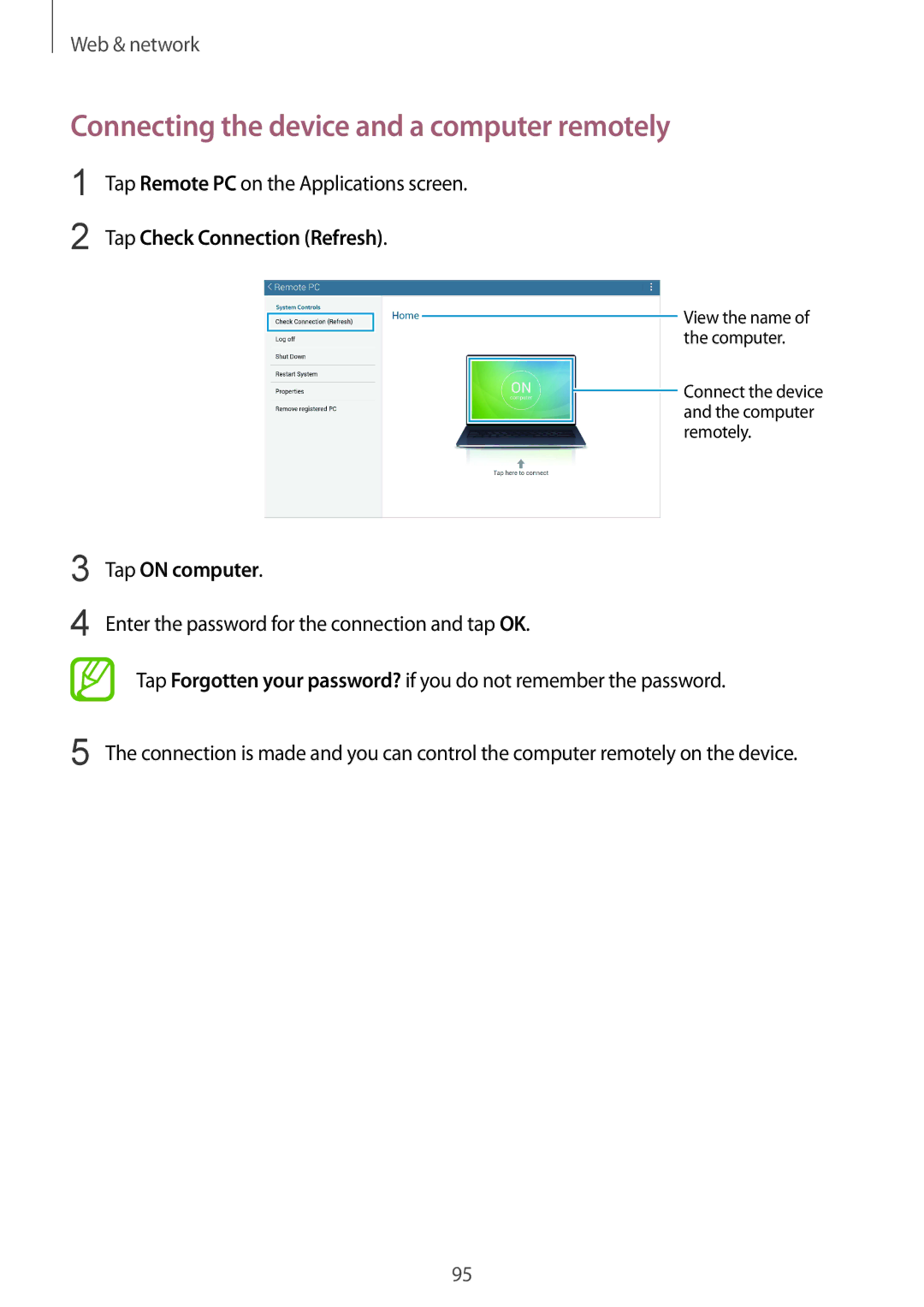 Samsung SM-P9050ZKACRO manual Connecting the device and a computer remotely, Tap Remote PC on the Applications screen 