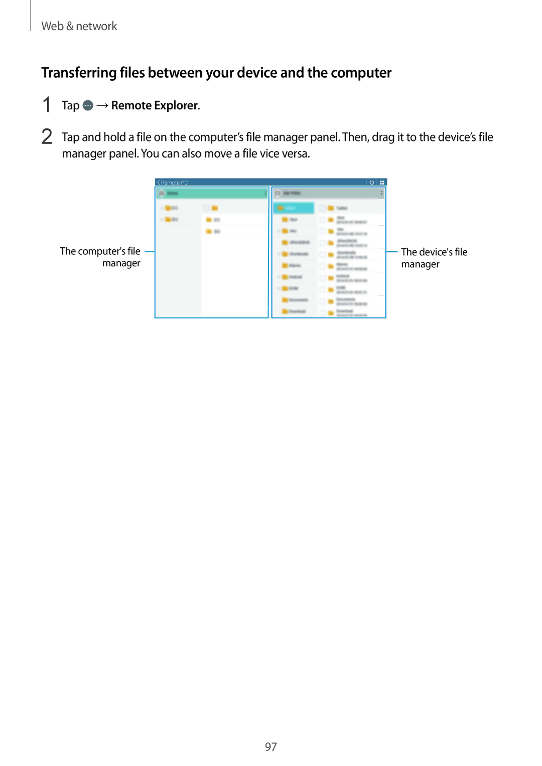 Samsung SM-P9050ZWAXSK, SM-P9050ZWADBT manual Transferring files between your device and the computer, Tap →Remote Explorer 