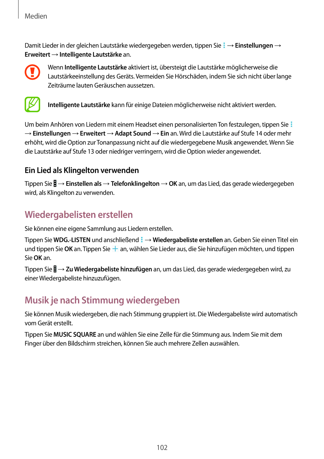 Samsung SM-P9050ZWATPH Wiedergabelisten erstellen, Musik je nach Stimmung wiedergeben, Ein Lied als Klingelton verwenden 