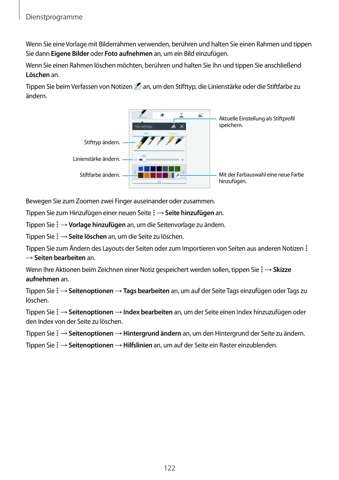 Samsung SM-P9050ZKADBT, SM-P9050ZWADBT, SM-P9050ZWAATO, SM-P9050ZKATPH, SM-P9050ZWATPH → Seiten bearbeiten an, Aufnehmen an 