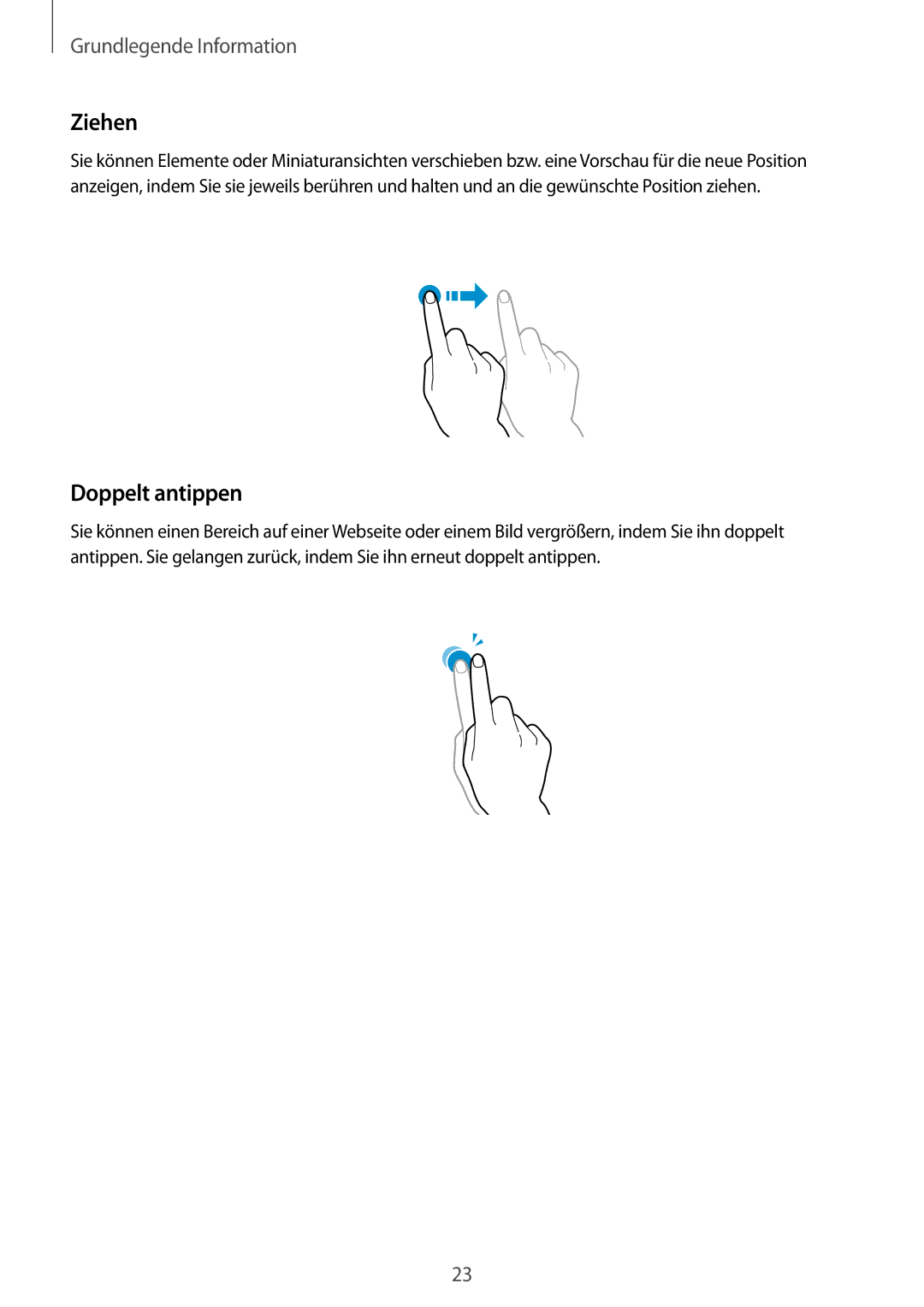 Samsung SM-P9050ZKATPH, SM-P9050ZWADBT, SM-P9050ZWAATO, SM-P9050ZKADBT, SM-P9050ZWATPH manual Ziehen, Doppelt antippen 