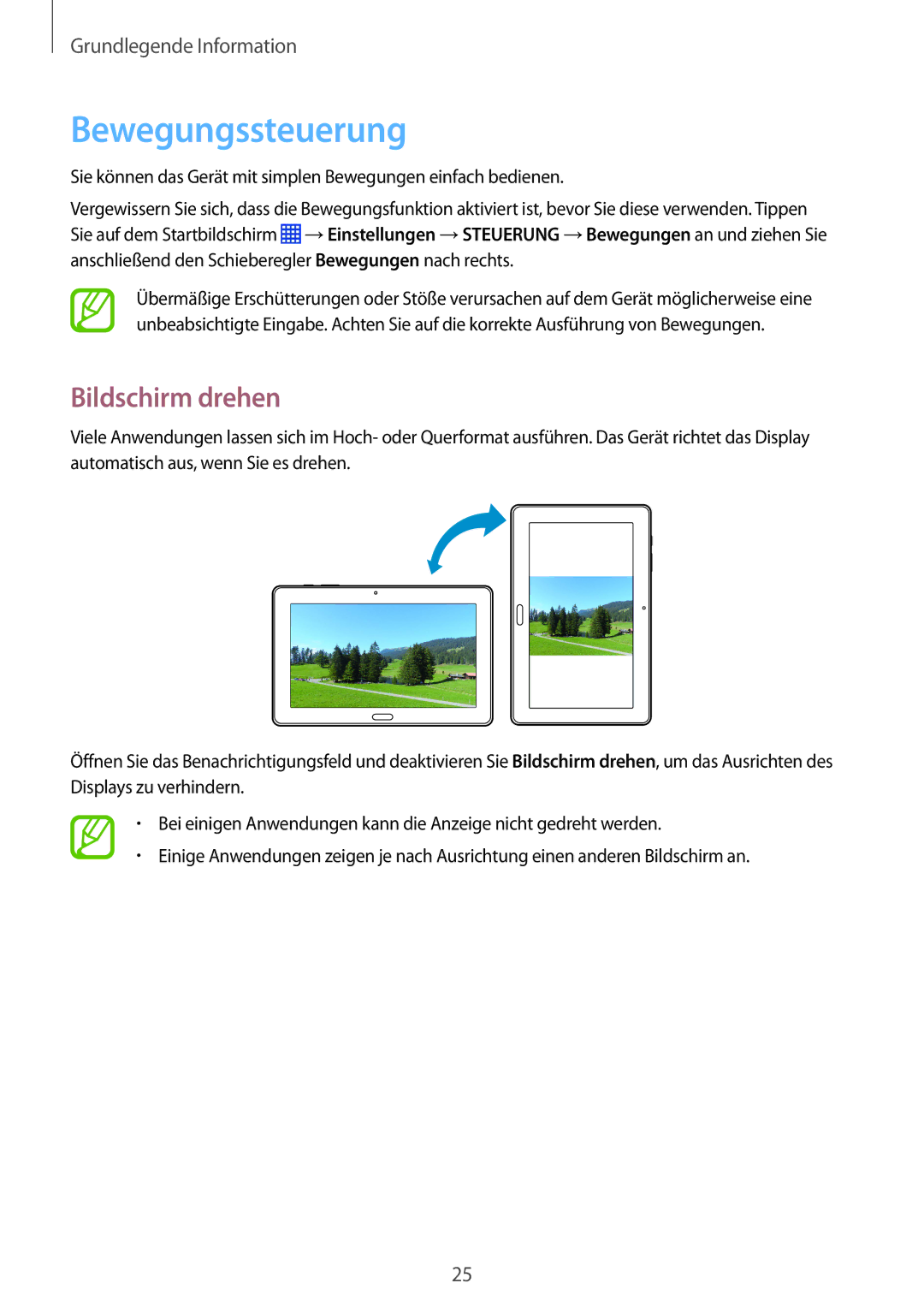 Samsung SM-P9050ZWATPH, SM-P9050ZWADBT, SM-P9050ZWAATO, SM-P9050ZKATPH, SM-P9050ZKADBT Bewegungssteuerung, Bildschirm drehen 