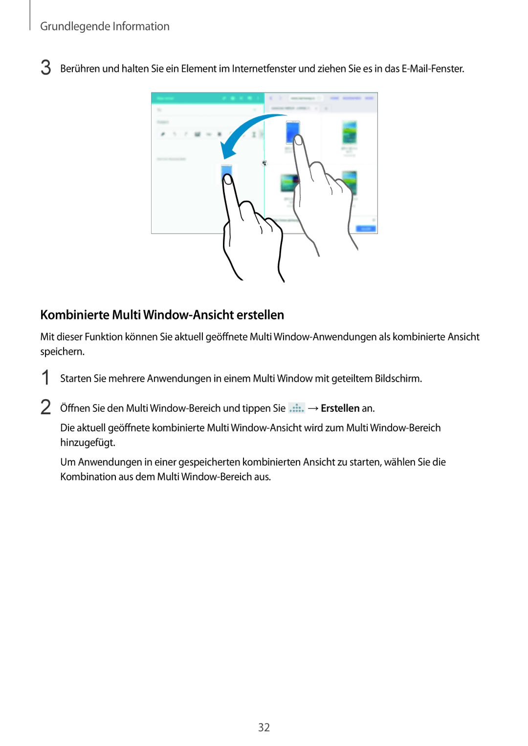 Samsung SM-P9050ZWATPH, SM-P9050ZWADBT, SM-P9050ZWAATO, SM-P9050ZKATPH manual Kombinierte Multi Window-Ansicht erstellen 