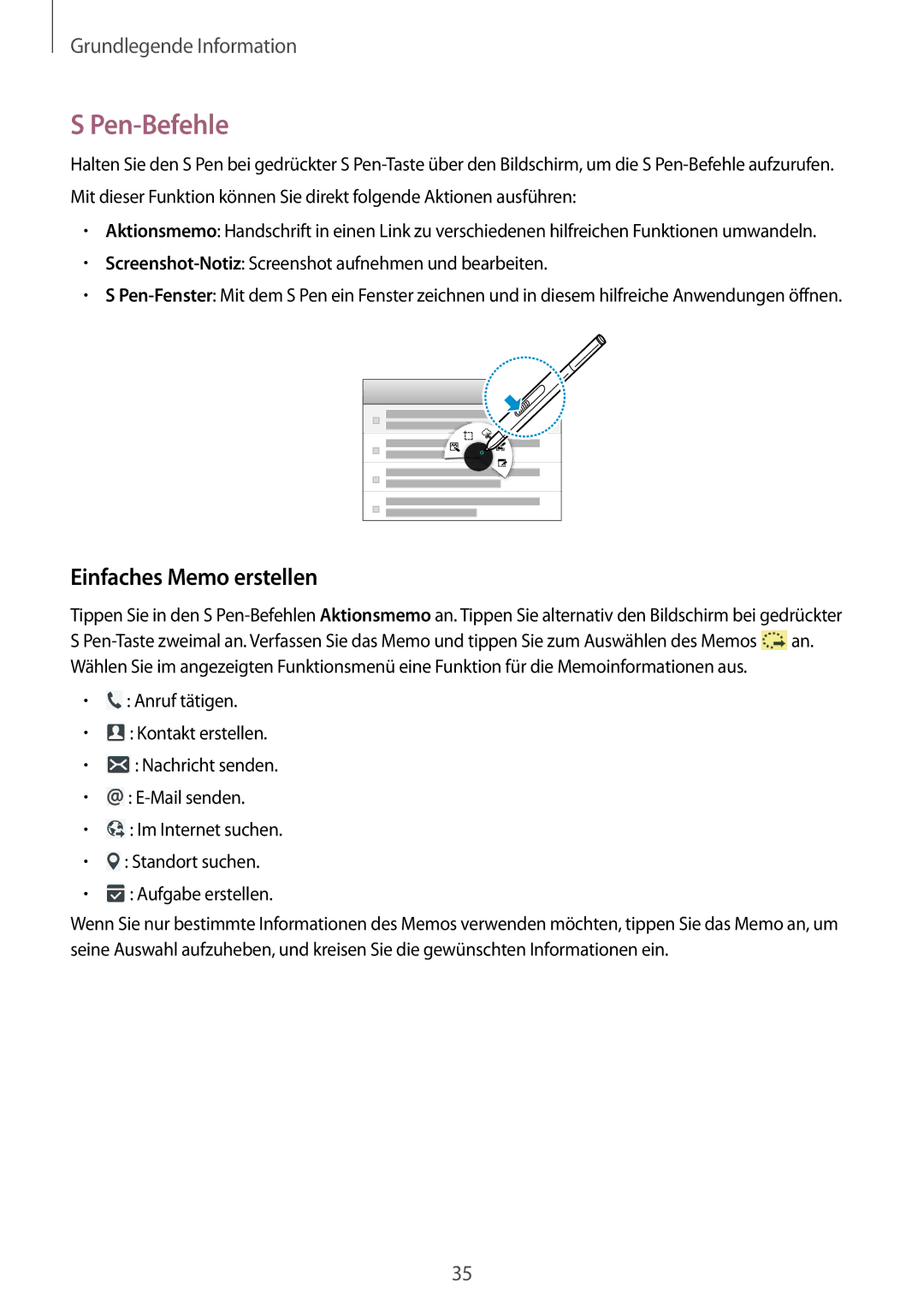 Samsung SM-P9050ZWADBT, SM-P9050ZWAATO, SM-P9050ZKATPH, SM-P9050ZKADBT, SM-P9050ZWATPH Pen-Befehle, Einfaches Memo erstellen 