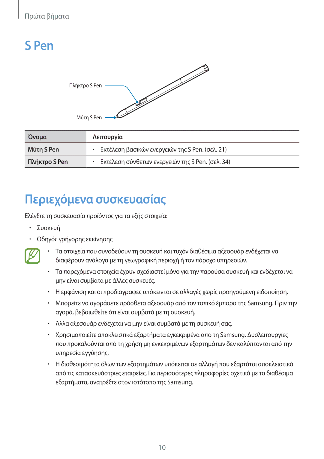 Samsung SM-P9050ZKYEUR, SM-P9050ZWAEUR, SM-P9050ZWYEUR, SM-P9050ZKAEUR manual Pen, Περιεχόμενα συσκευασίας 