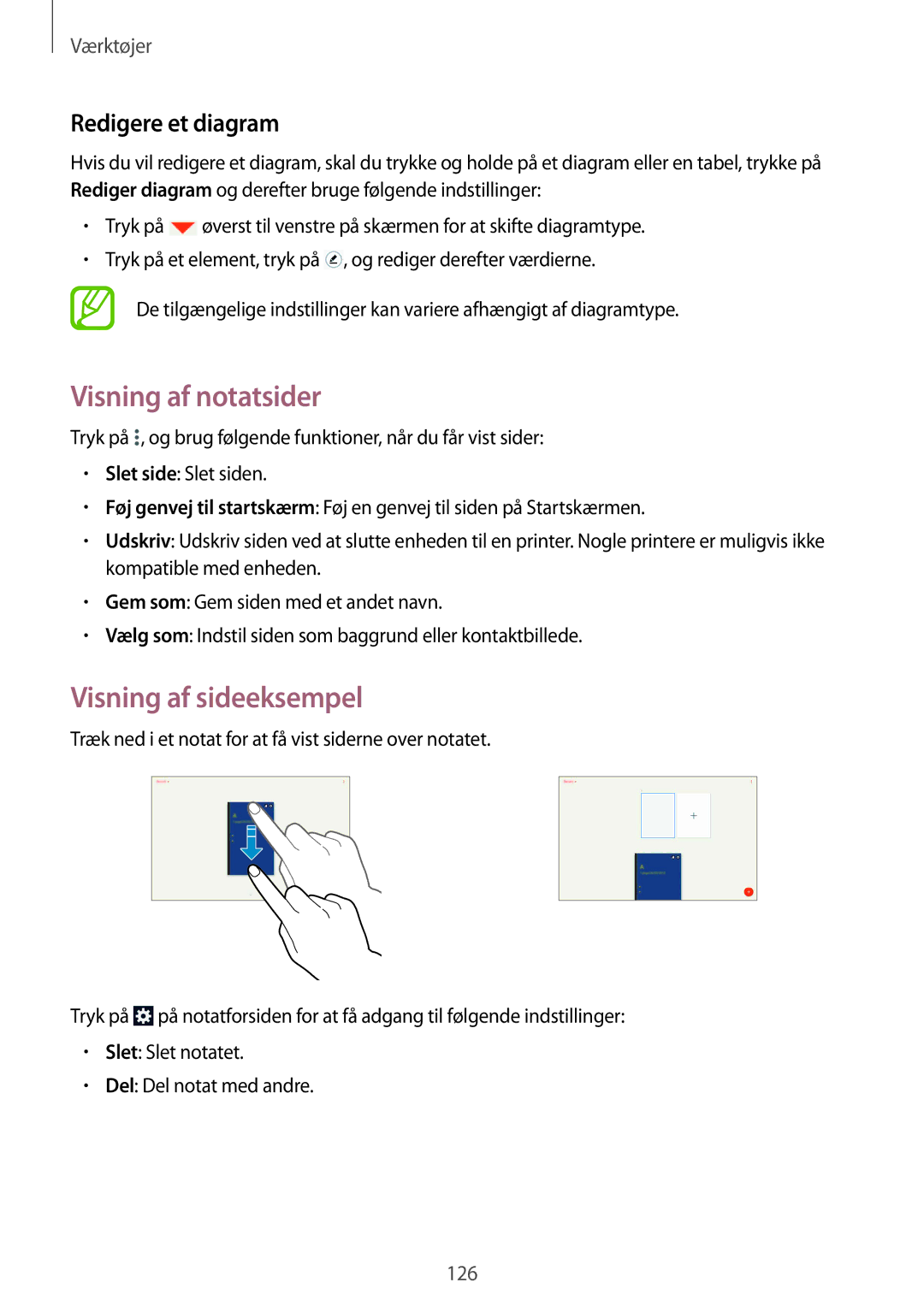 Samsung SM-P9050ZKANEE, SM-P9050ZWANEE, SM-P9050ZKYNEE Visning af notatsider, Visning af sideeksempel, Redigere et diagram 