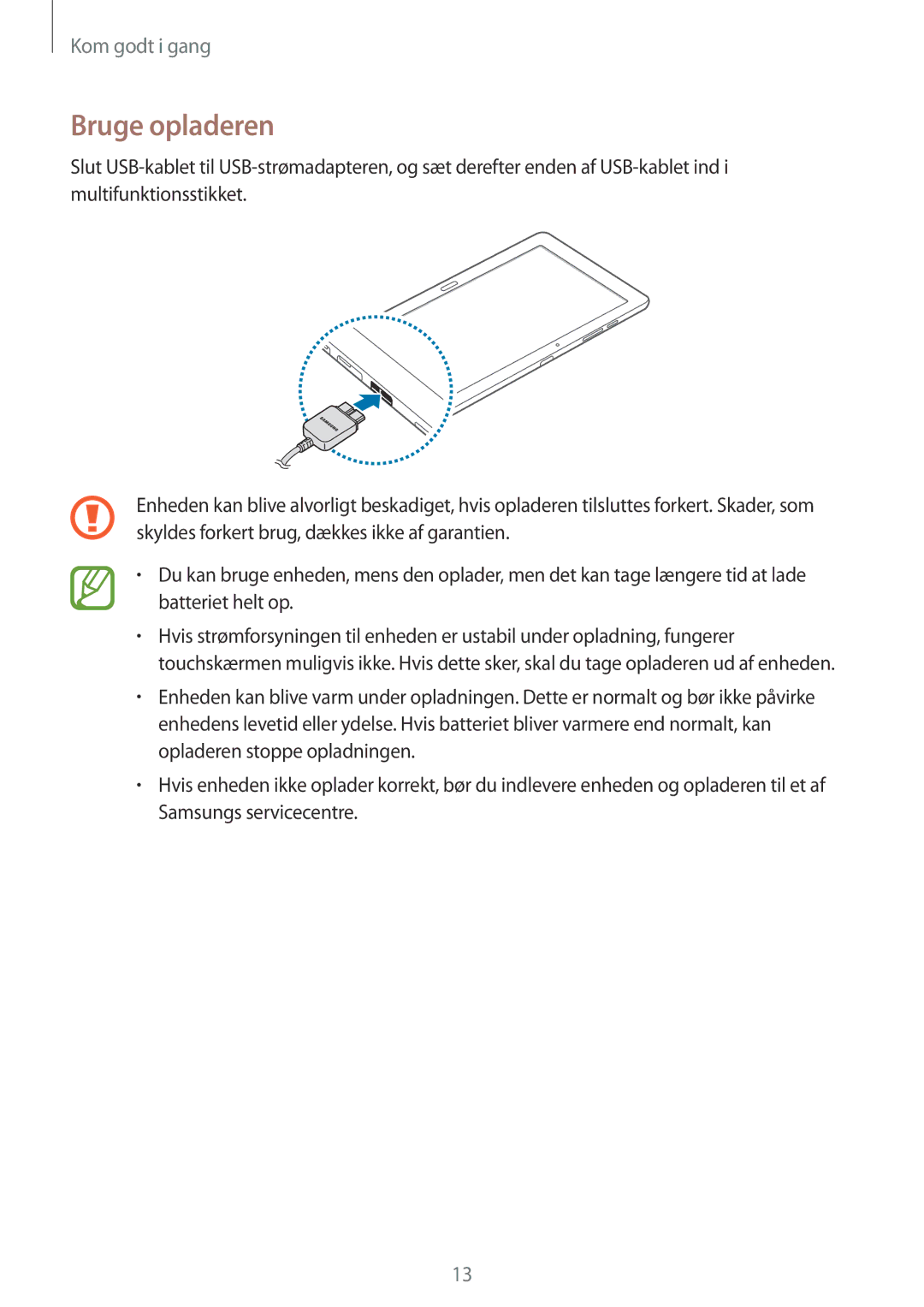 Samsung SM-P9050ZKYNEE, SM-P9050ZWANEE, SM-P9050ZKANEE, SM-P9050ZWYNEE manual Bruge opladeren 