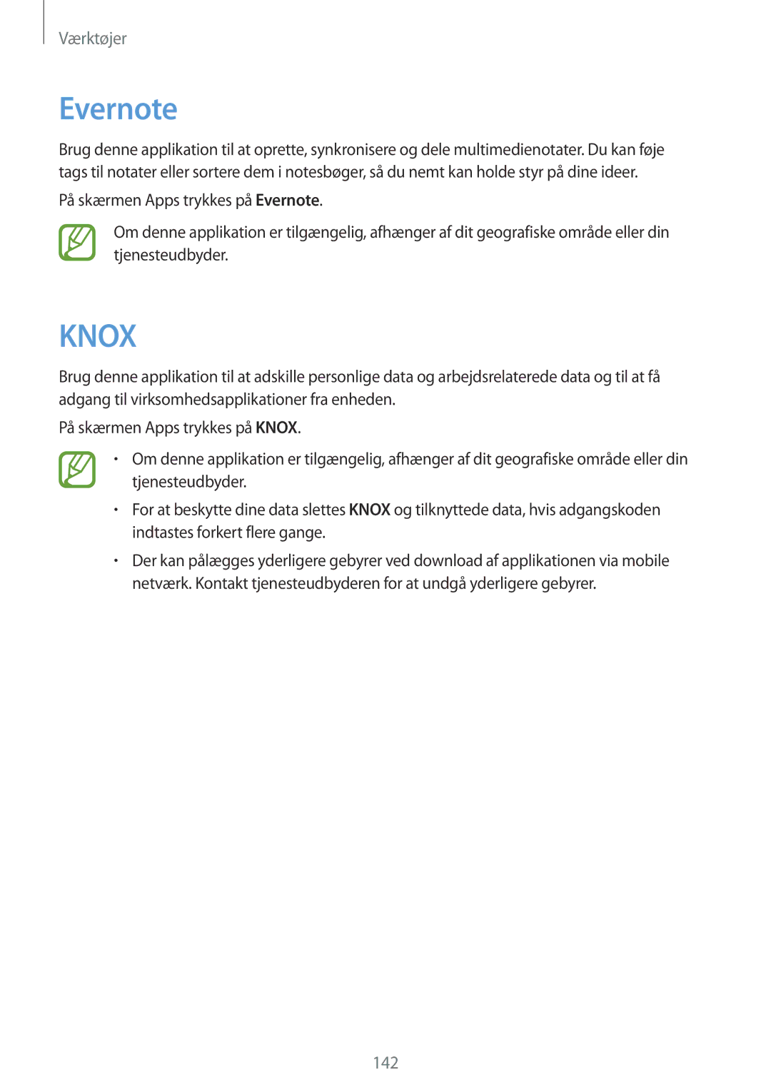 Samsung SM-P9050ZKANEE, SM-P9050ZWANEE, SM-P9050ZKYNEE, SM-P9050ZWYNEE manual Evernote, Knox 