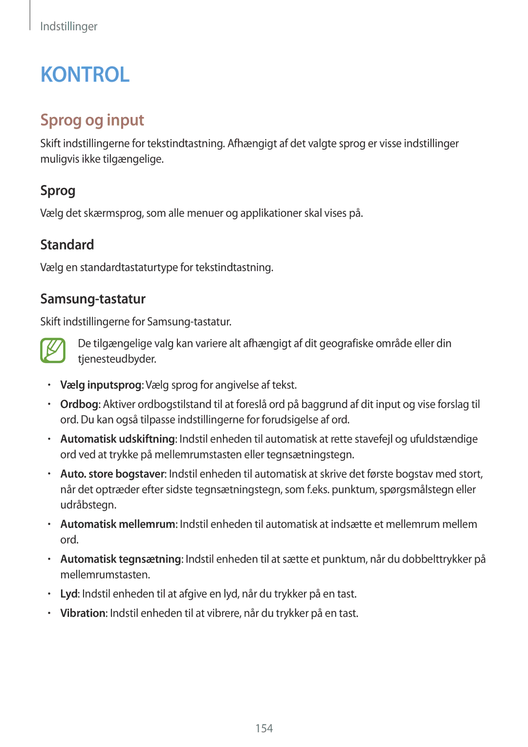 Samsung SM-P9050ZKANEE manual Sprog og input, Standard, Samsung-tastatur, Vælg en standardtastaturtype for tekstindtastning 