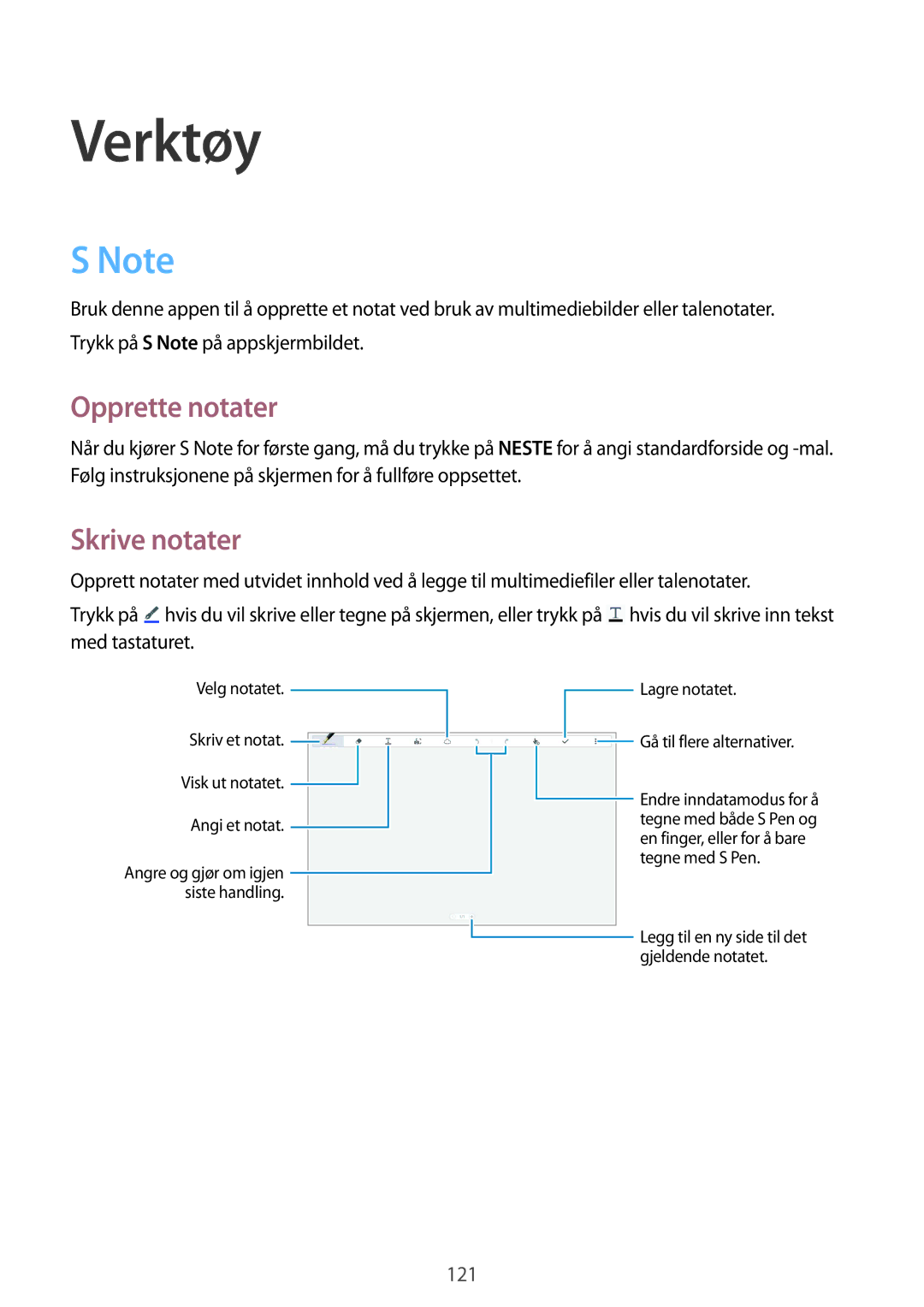 Samsung SM-P9050ZKYNEE, SM-P9050ZWANEE, SM-P9050ZKANEE, SM-P9050ZWYNEE manual Opprette notater, Skrive notater 