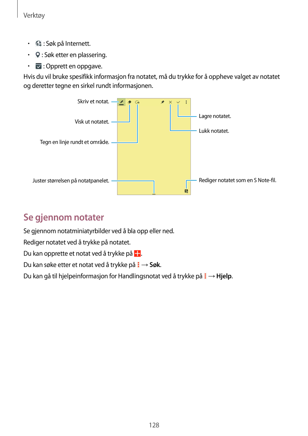 Samsung SM-P9050ZWANEE, SM-P9050ZKYNEE, SM-P9050ZKANEE, SM-P9050ZWYNEE manual Se gjennom notater 