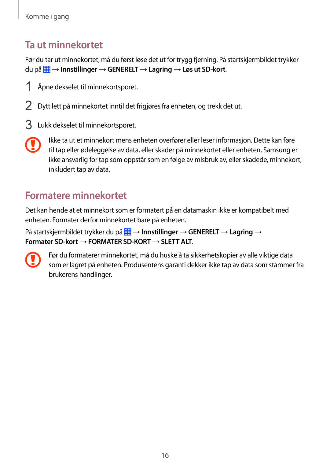 Samsung SM-P9050ZWANEE, SM-P9050ZKYNEE, SM-P9050ZKANEE, SM-P9050ZWYNEE manual Ta ut minnekortet, Formatere minnekortet 