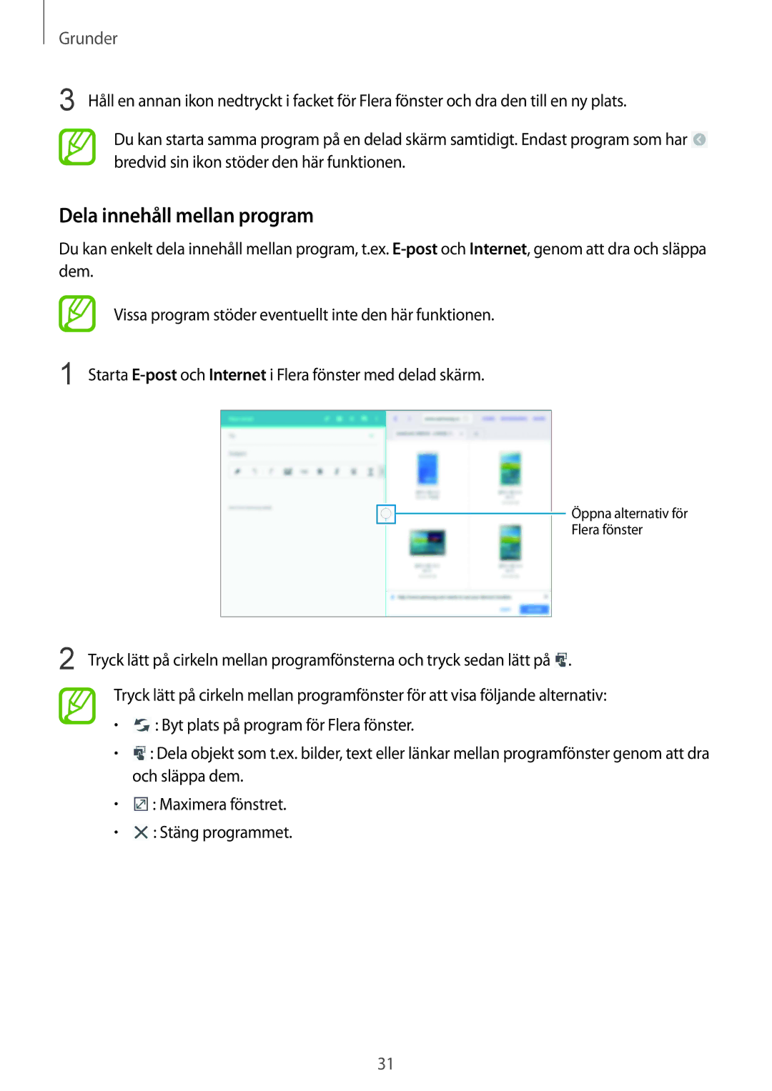 Samsung SM-P9050ZWYNEE, SM-P9050ZWANEE, SM-P9050ZKYNEE, SM-P9050ZKANEE manual Dela innehåll mellan program 