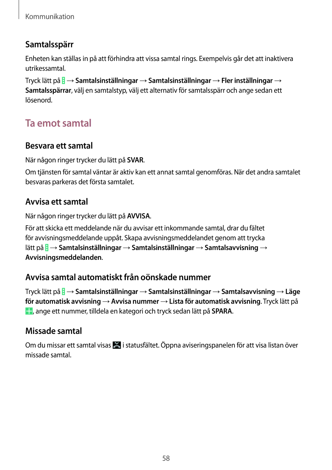 Samsung SM-P9050ZKANEE, SM-P9050ZWANEE, SM-P9050ZKYNEE, SM-P9050ZWYNEE manual Ta emot samtal 