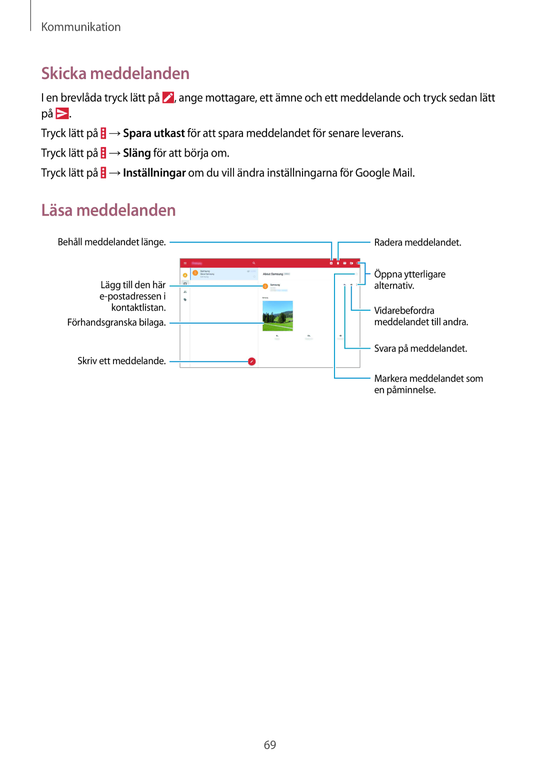 Samsung SM-P9050ZKYNEE, SM-P9050ZWANEE, SM-P9050ZKANEE manual Svara på meddelandet Markera meddelandet som en påminnelse 