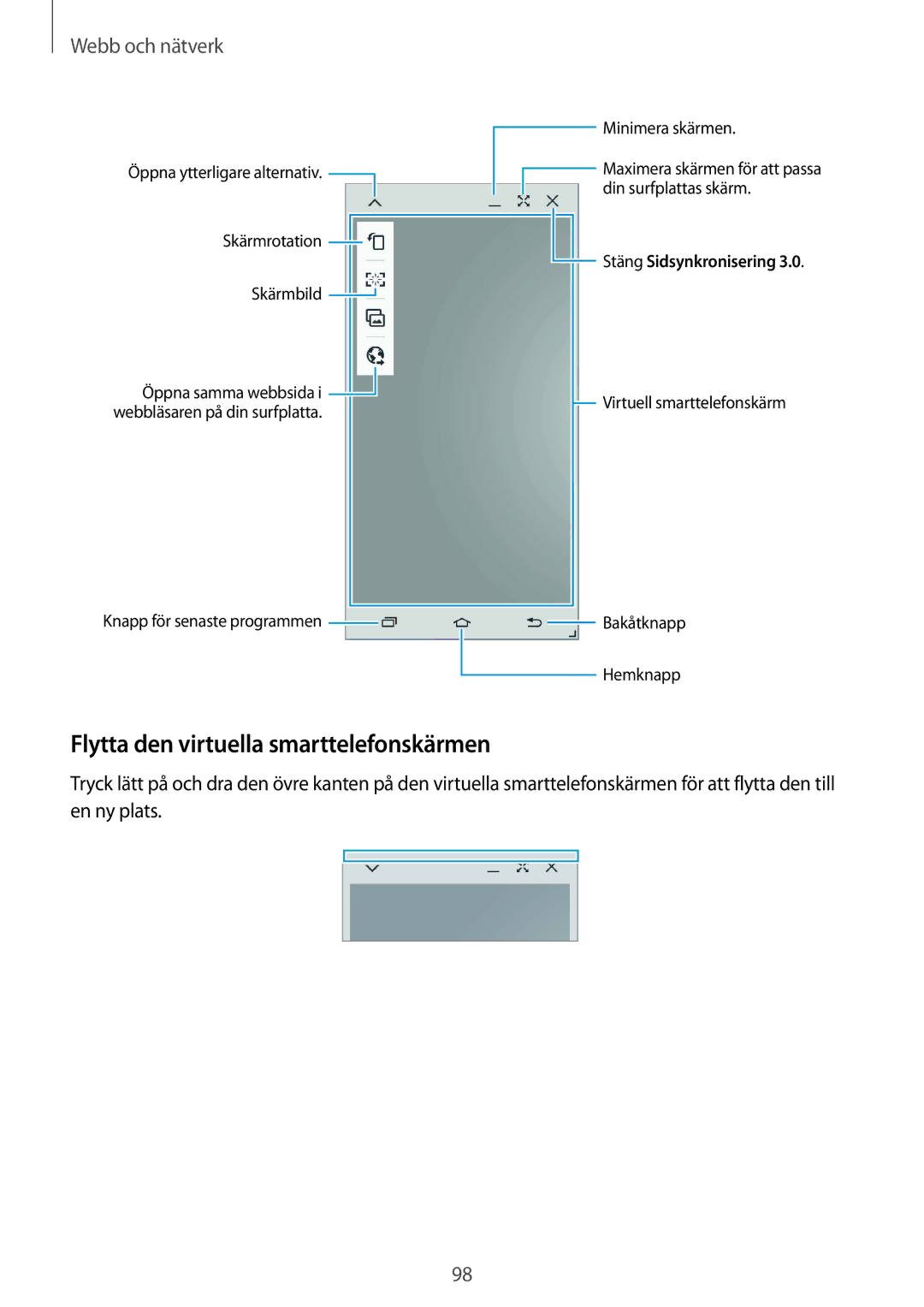 Samsung SM-P9050ZKANEE, SM-P9050ZWANEE, SM-P9050ZKYNEE, SM-P9050ZWYNEE manual Flytta den virtuella smarttelefonskärmen 