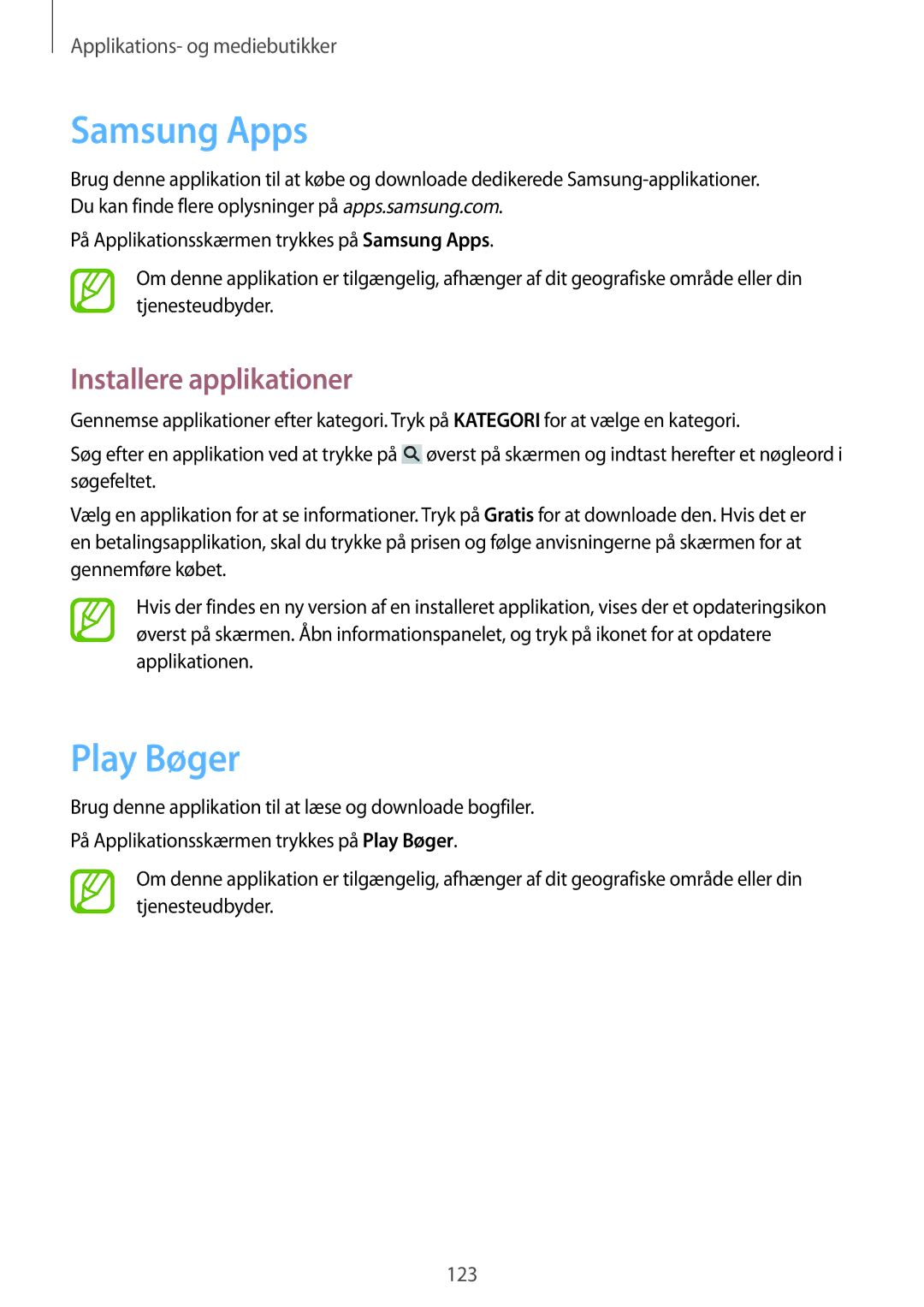 Samsung SM-P9050ZWYNEE, SM-P9050ZWANEE, SM-P9050ZKYNEE, SM-P9050ZKANEE manual Samsung Apps, Play Bøger 