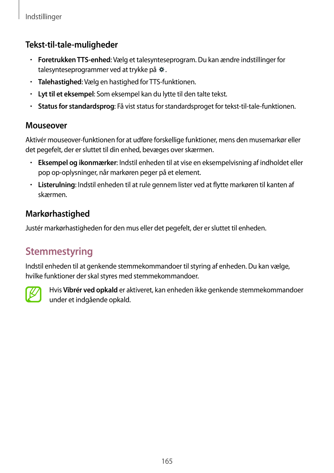Samsung SM-P9050ZKYNEE, SM-P9050ZWANEE, SM-P9050ZKANEE Stemmestyring, Tekst-til-tale-muligheder, Mouseover, Markørhastighed 