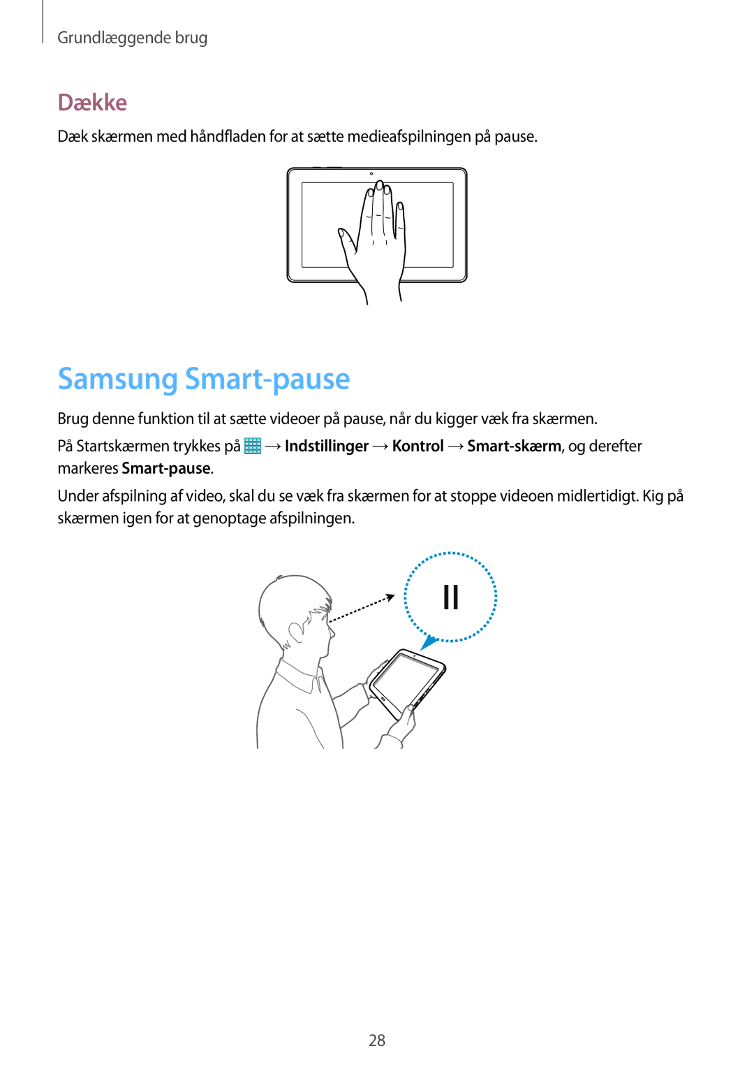 Samsung SM-P9050ZWANEE, SM-P9050ZKYNEE, SM-P9050ZKANEE, SM-P9050ZWYNEE manual Samsung Smart-pause, Dække 