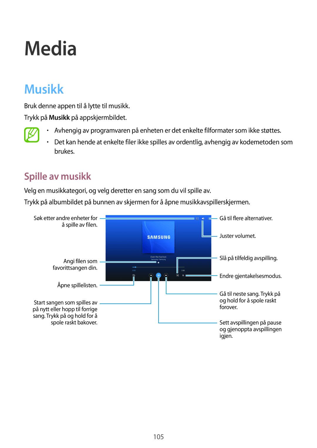 Samsung SM-P9050ZKYNEE, SM-P9050ZWANEE, SM-P9050ZKANEE, SM-P9050ZWYNEE manual Musikk, Spille av musikk 