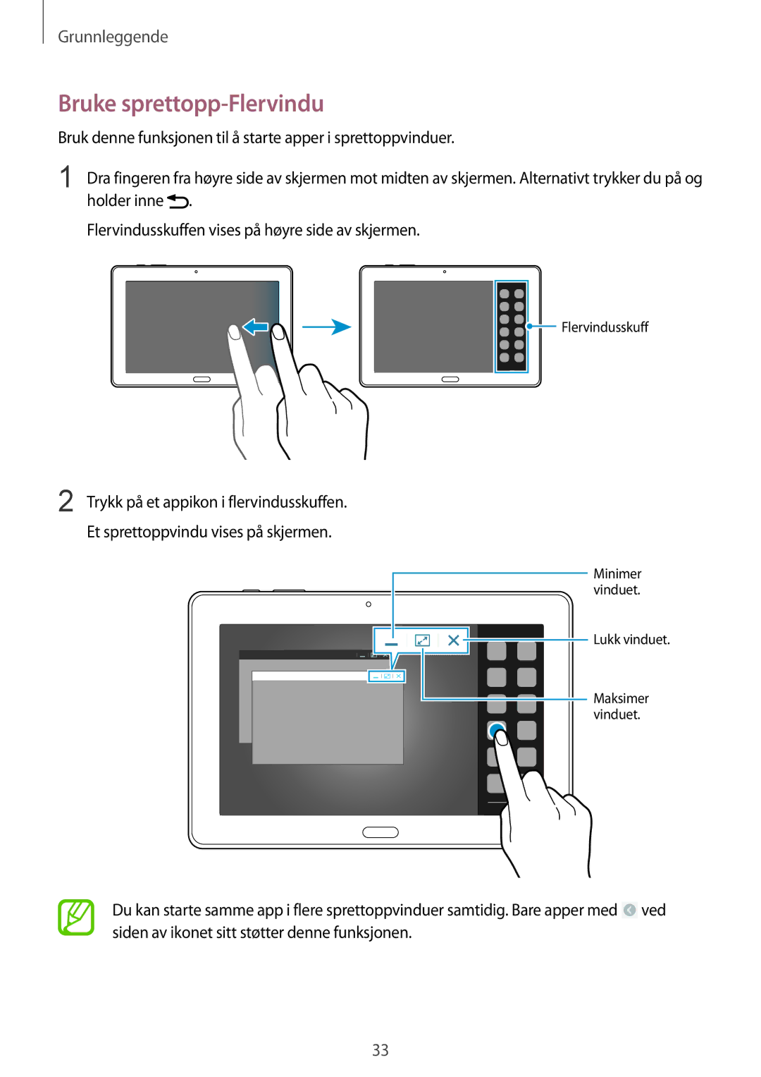 Samsung SM-P9050ZKYNEE, SM-P9050ZWANEE, SM-P9050ZKANEE, SM-P9050ZWYNEE manual Bruke sprettopp-Flervindu 