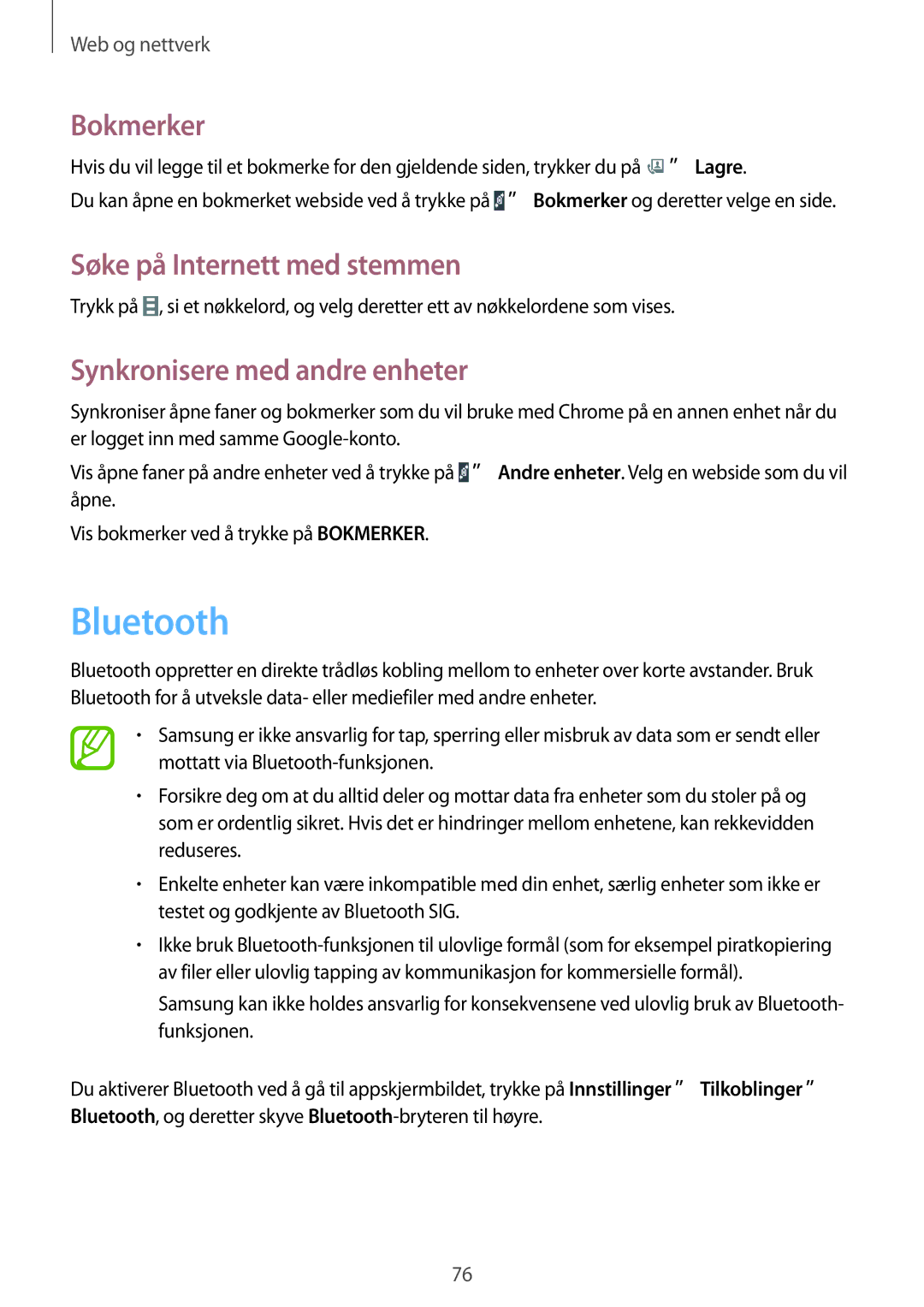 Samsung SM-P9050ZWANEE, SM-P9050ZKYNEE, SM-P9050ZKANEE, SM-P9050ZWYNEE manual Bluetooth, Synkronisere med andre enheter 