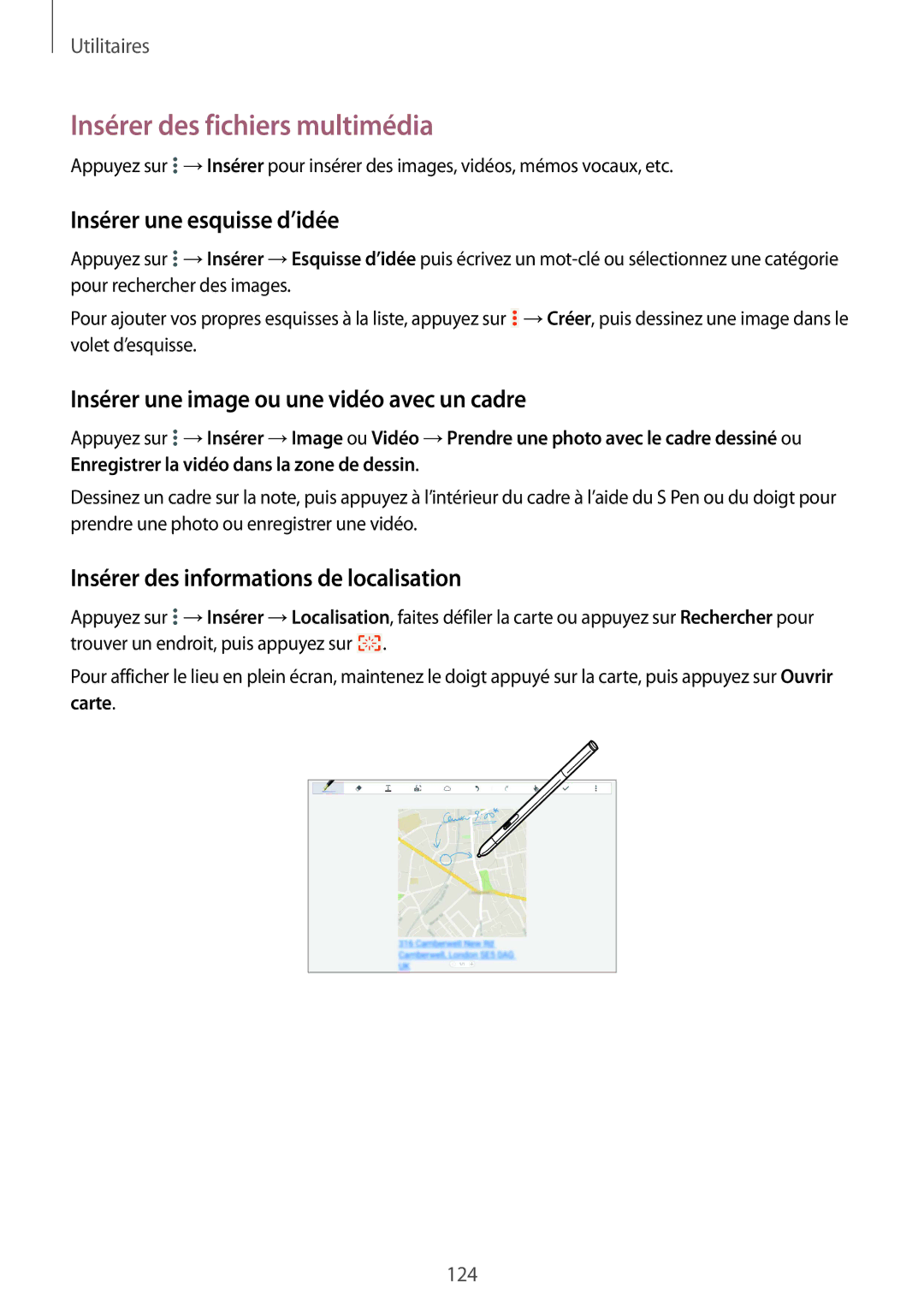Samsung SM-P9050ZWAXEF, SM-P9050ZKAXEF manual Insérer des fichiers multimédia, Insérer une esquisse d’idée 