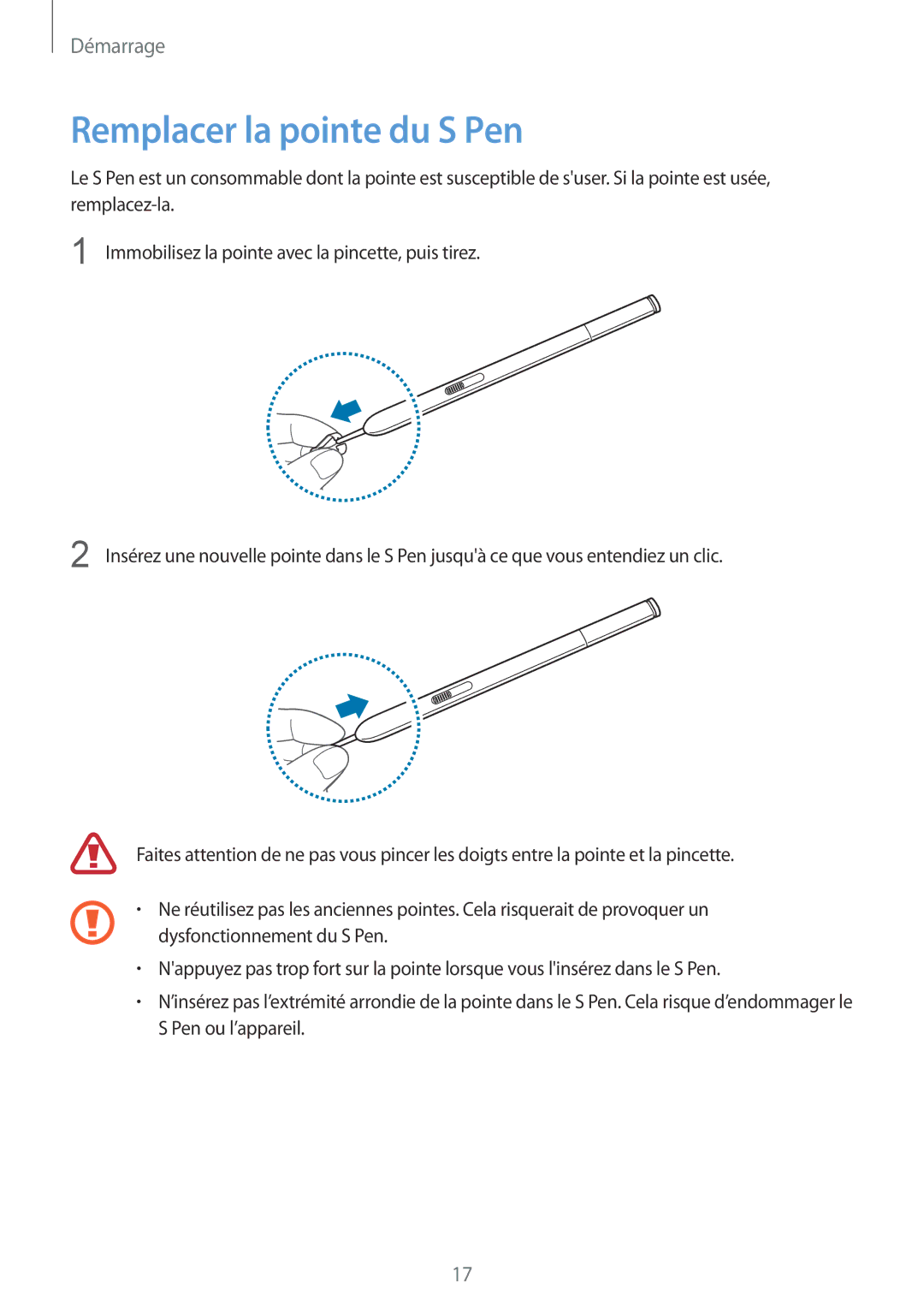 Samsung SM-P9050ZKAXEF, SM-P9050ZWAXEF manual Remplacer la pointe du S Pen 