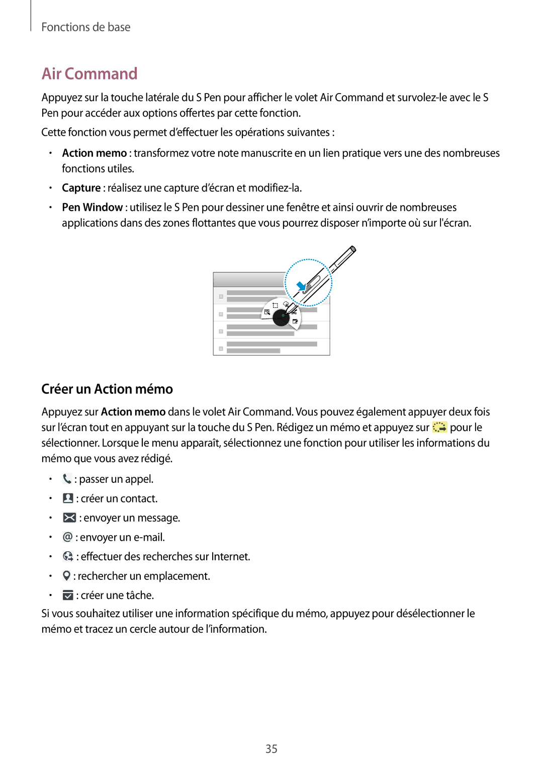 Samsung SM-P9050ZKAXEF, SM-P9050ZWAXEF manual Air Command, Créer un Action mémo 