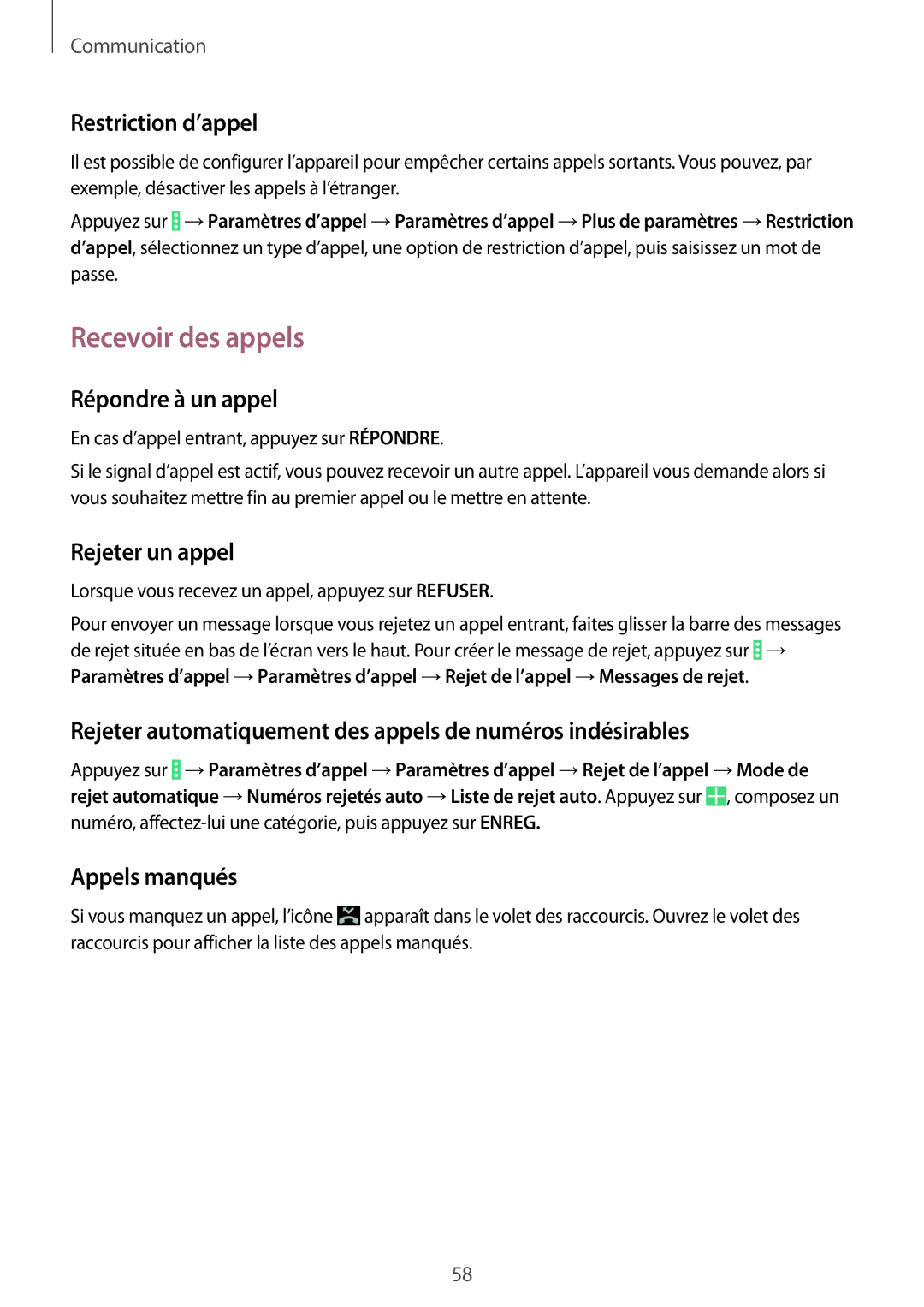 Samsung SM-P9050ZWAXEF, SM-P9050ZKAXEF manual Recevoir des appels 